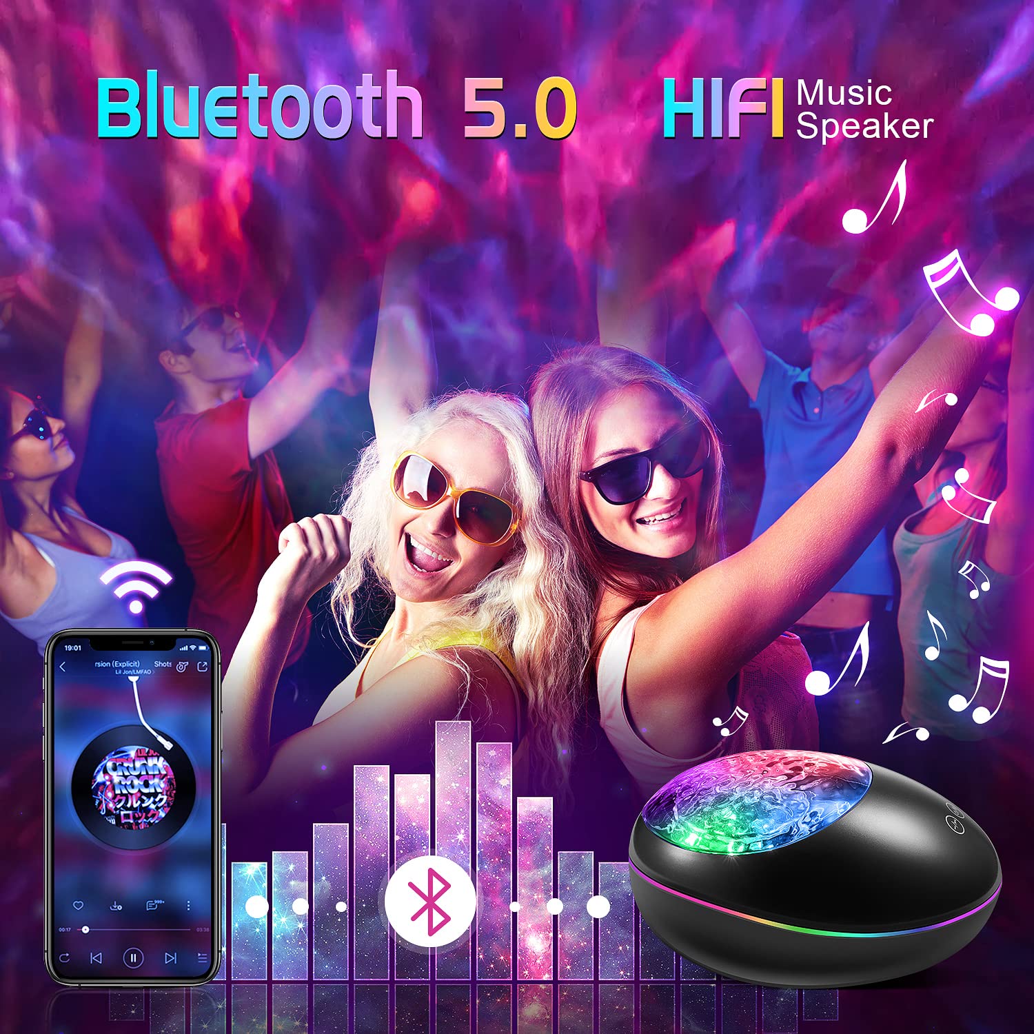 One Fire Galaxy Projector - Star Projector With Bluetooth, Ocean Wave & White Noise For Kids