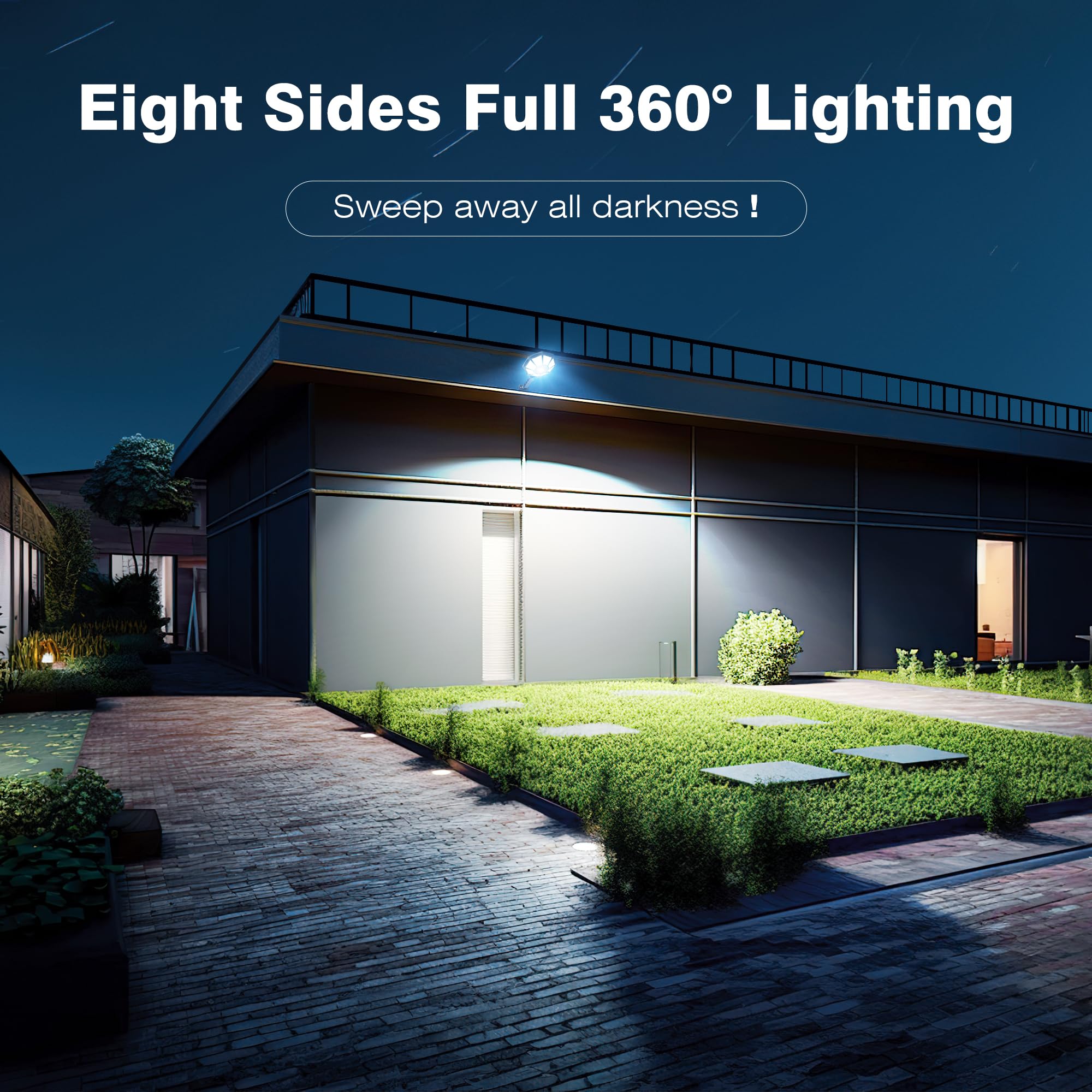 OKPRO Solar Lights Outdoor, 168LED Flood Light with Motion Sensor, IP66 Waterproof, 6500K, Black, 4 Pack