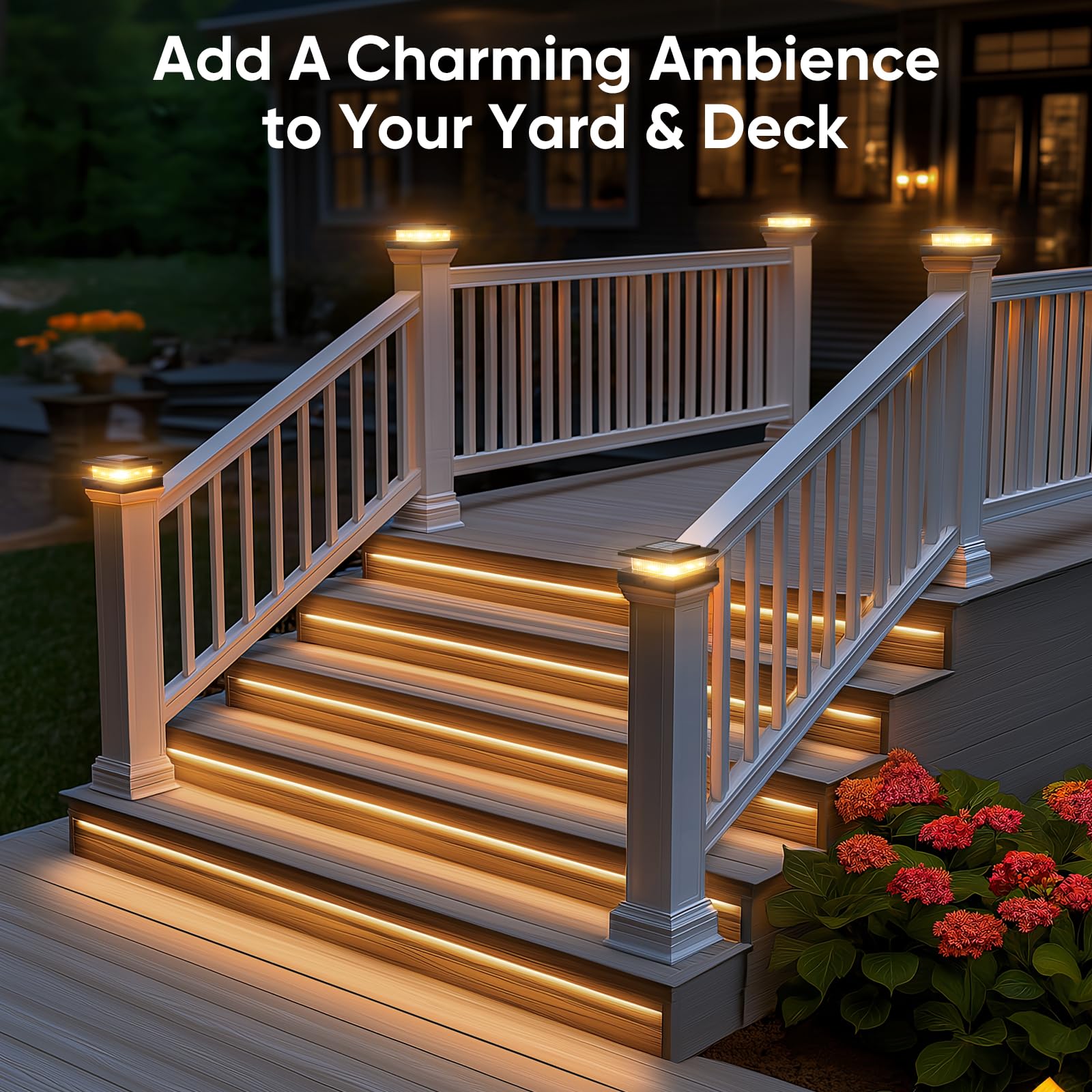 4X4 Post Solar Lights Outdoor: 12 Pack 2 Lighting Modes Fence Deck Cap Lights - Waterproof Solar Powered For Wooden Vinyl Lamp P