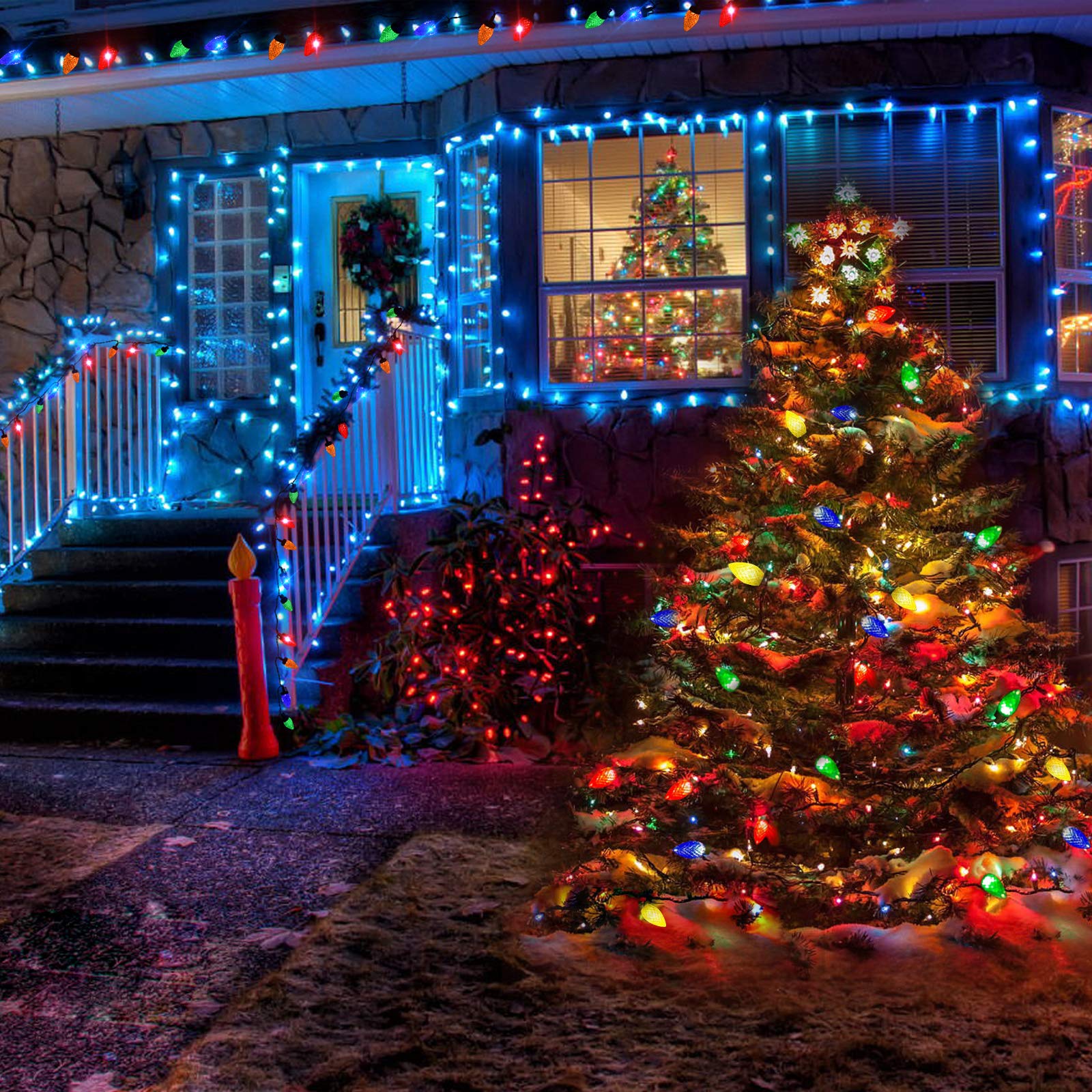 ZiegLad C9 Battery Operated Christmas Lights, 50 Multicolor LED Bulbs, 16.5FT, Big Bulbs, Indoor Outdoor Decoration