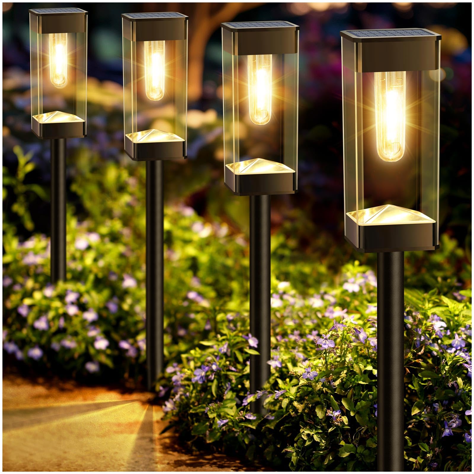 Gorrzai 8 Pack Solar Pathway Lights - Led Waterproof Stainless Steel Outdoor Garden Lighting
