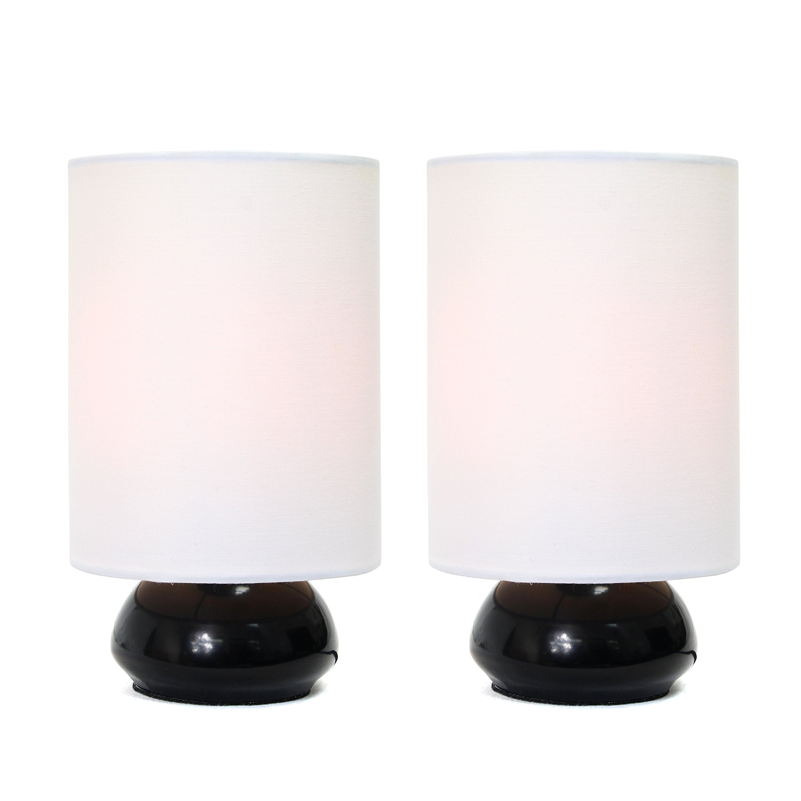 Simple Designs Lt2043-Blk-2Pk 9" Gemini 2 Pk Contemporary 4 Settings Touch Metal Mini Round Table Lamp Set W Fabric Shades For Décor,Nightstand,End Table,Bedroom,Living Room,Office,Foyer, Blk & Wht