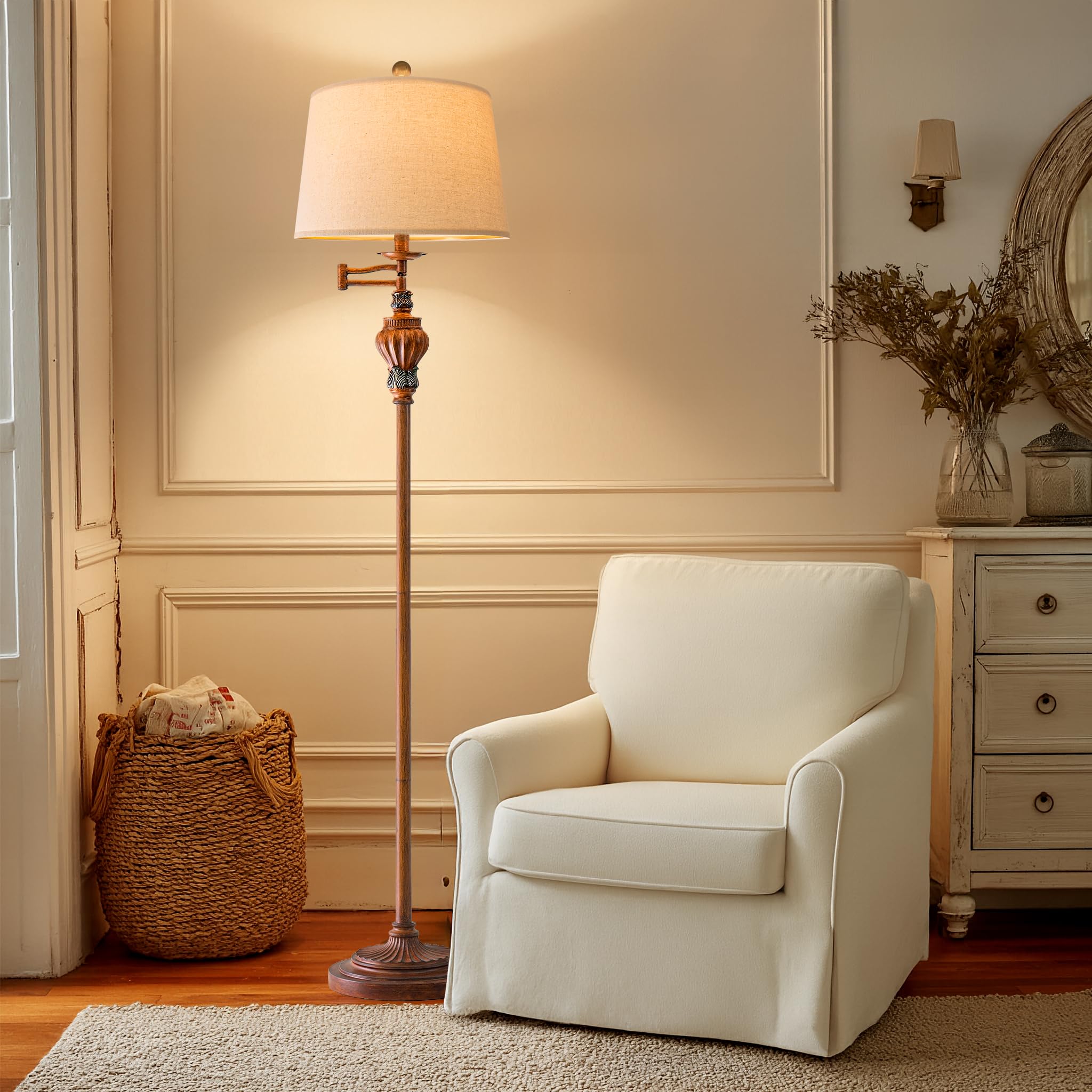 G-Safava 61  Vintage Floor Lamp With 350?Adjustable Swing Arm  Standing Lamp For Bedroom Living Room Bedside Tall Lamp Nightstand Retro Farmhouse Mid Century Lamp Light Home D?Or Office Gifts