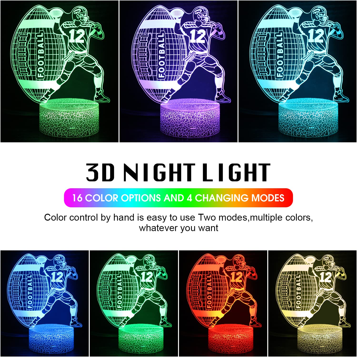 Uyeyuy Football 3D Illusion Lamp Night Light Football Gifts For Men With 16 Colors Timer Remote For Boys Age 5 6 7 8 Year Old Bo