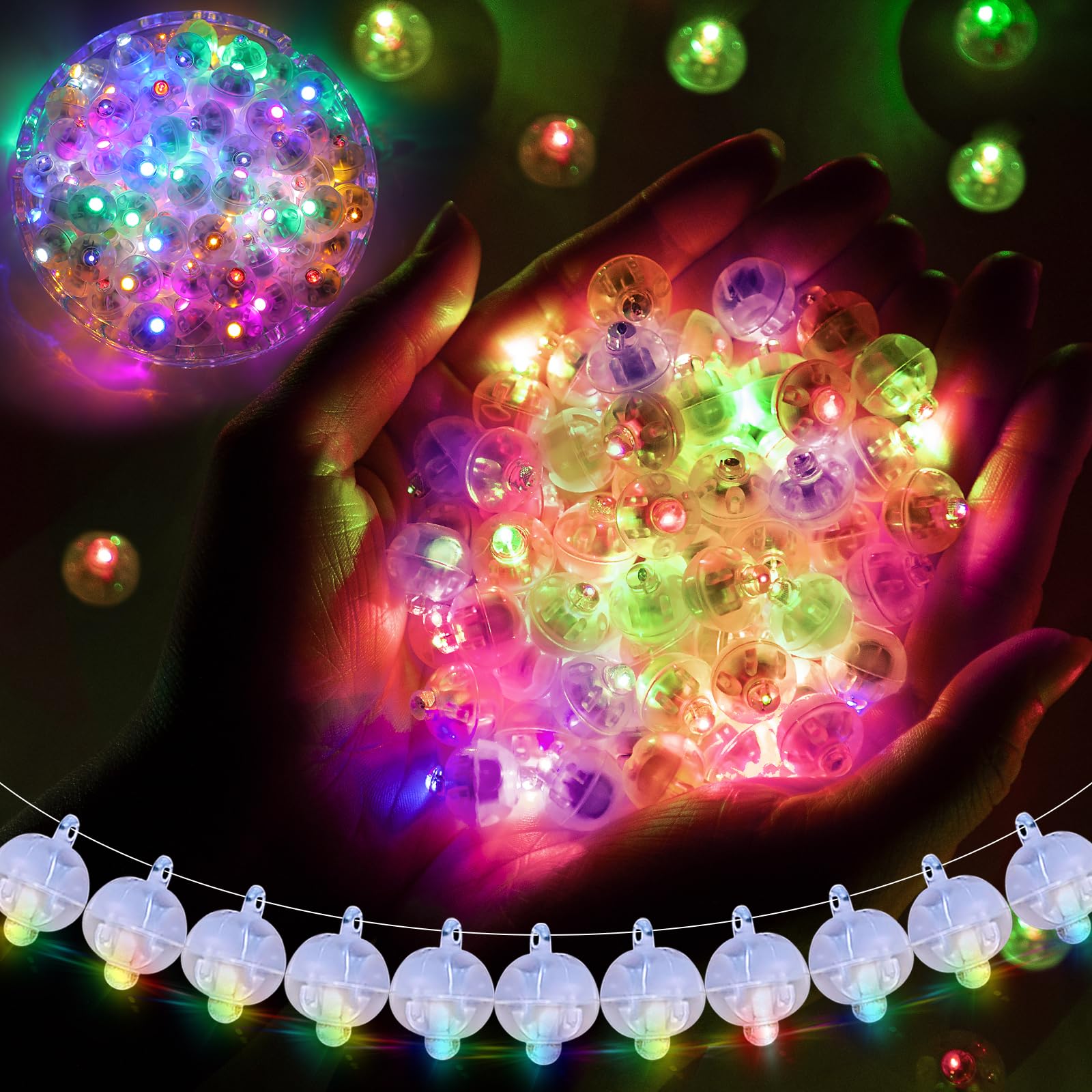 100pcs Balloon Lights Mini Led Lights Round Long Standby Time Ball Light Paper Lantern Balloons Lights for Birthday Party Christmas Halloween Decoration (5 Mixed Colors, 100 PCS with Hook)