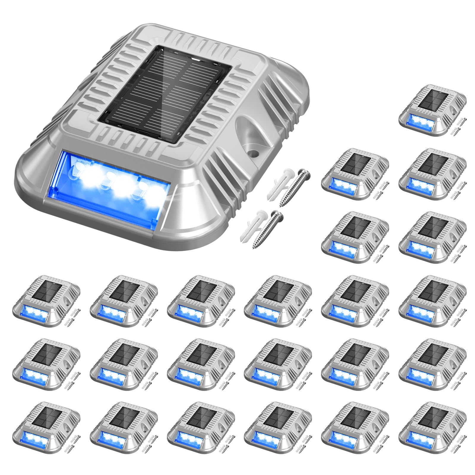addlon Solar Dock Lights Marine 24 Pack, 2CCT Outdoor Driveway Marker Deck Lights, IP67 Waterproof, Solar Powered Deck Light for