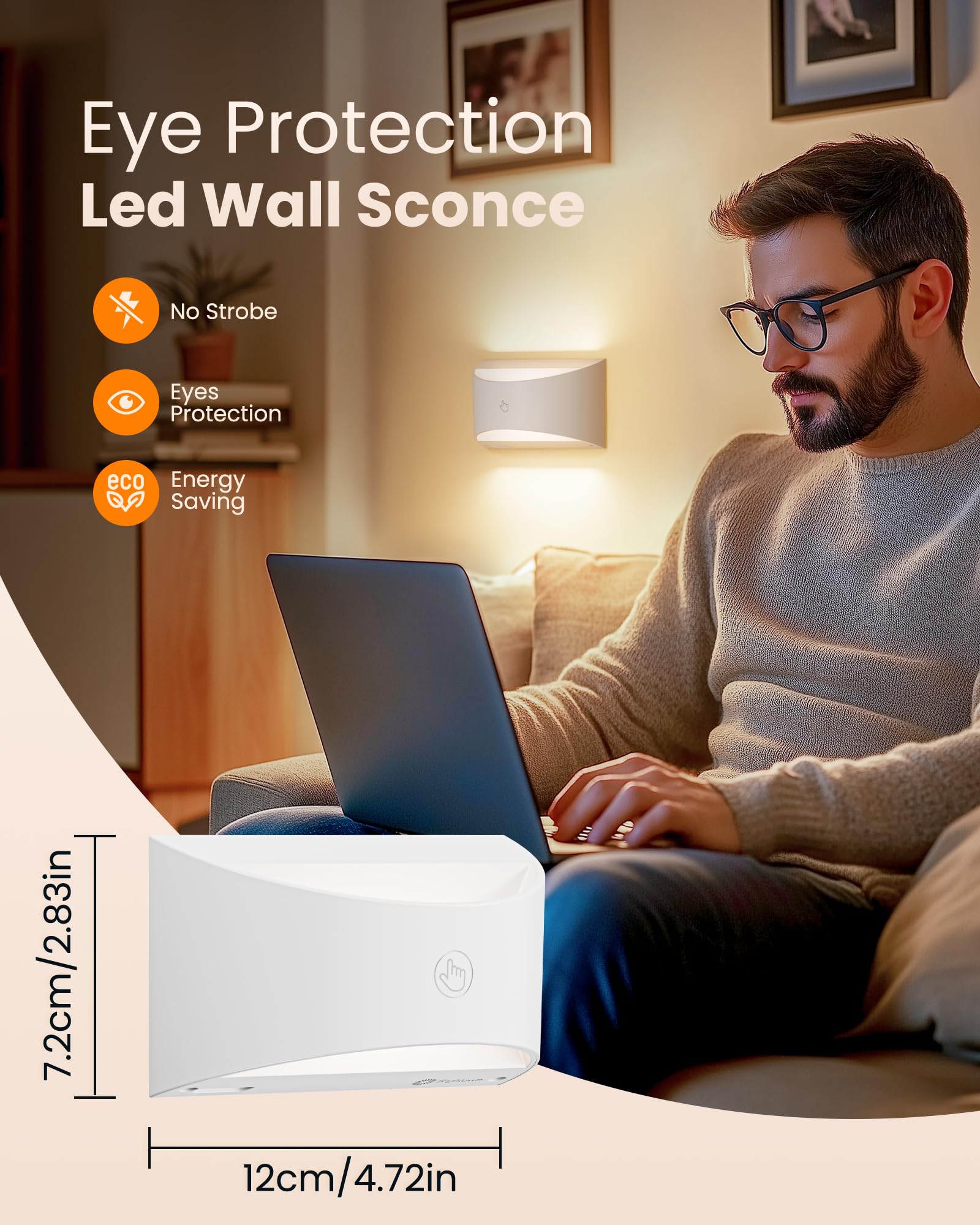 Brightown Battery Powered Wall Sconces Set Of Two  Rechargeable Magnetic Wall Sconce With Remote Control  3 Colors Wireless Up And Down Wall Mount Light For Hallway Bedroom Bedside Living Room(White)