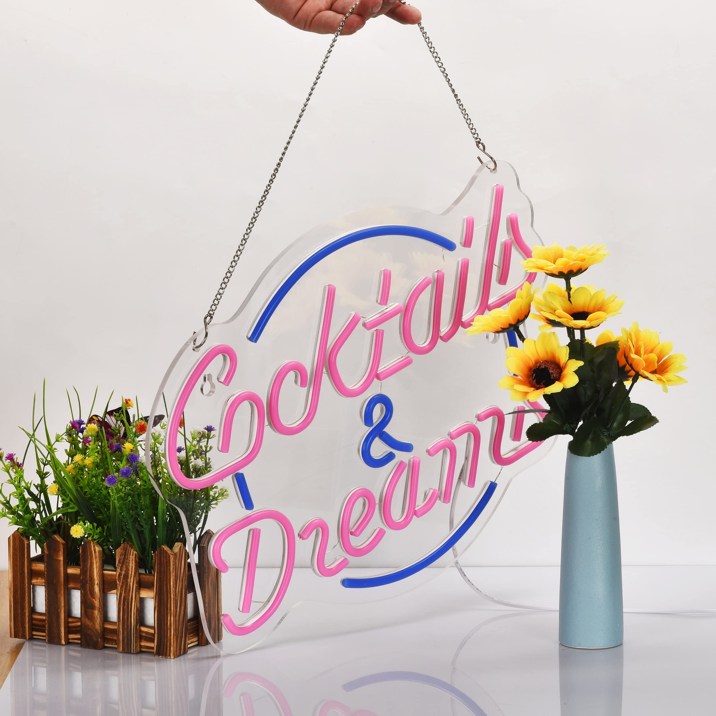 Haimococl Cocktails and Dreams Neon Sign - Dimmable LED Wall Decor in Pink & Blue for Bedroom, Bar, Hotel, Party, Club, Office