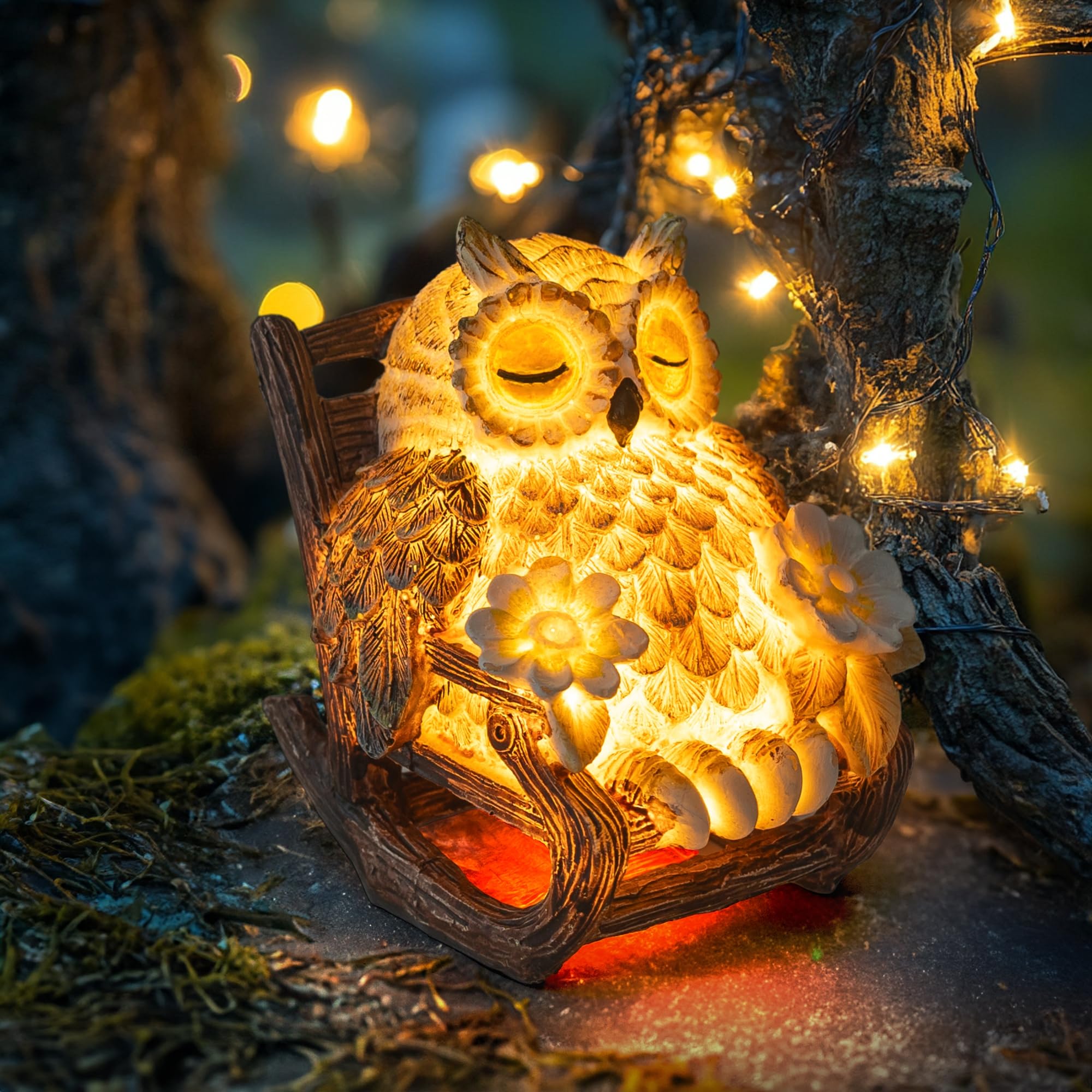 Liulo Tool Solar-Powered Owl Statue On Chair, Cute Led Owl Figure For Home, Fireplace, Outdoor, 3X3X4 In