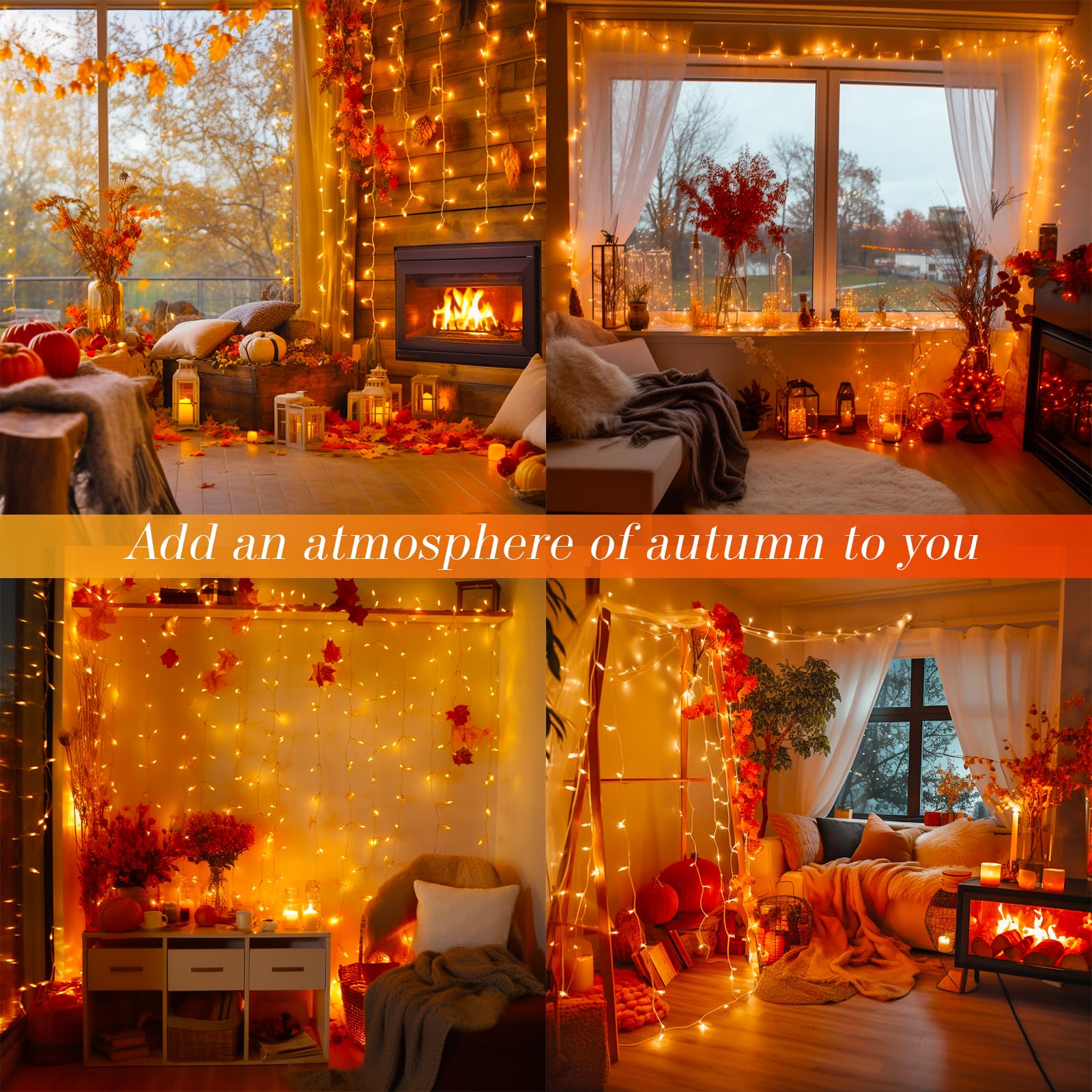 JMEXSUSS 163FT 500 LED Orange String Lights, 8 Modes, Waterproof, Plug-in, Indoor/Outdoor, Model EXS-S-0500