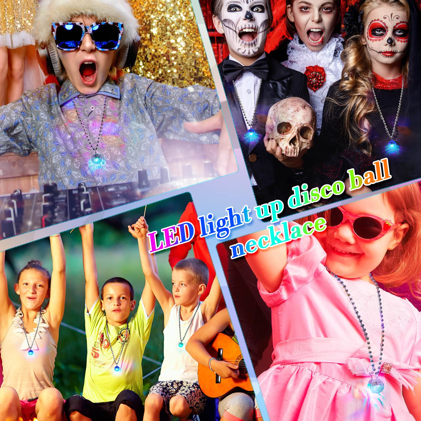Henoyso 24 Pcs LED Disco Ball Necklaces Light up Mardi Gras Beads Necklaces 70s Disco Necklace Disco Party Favors Costume Neckla