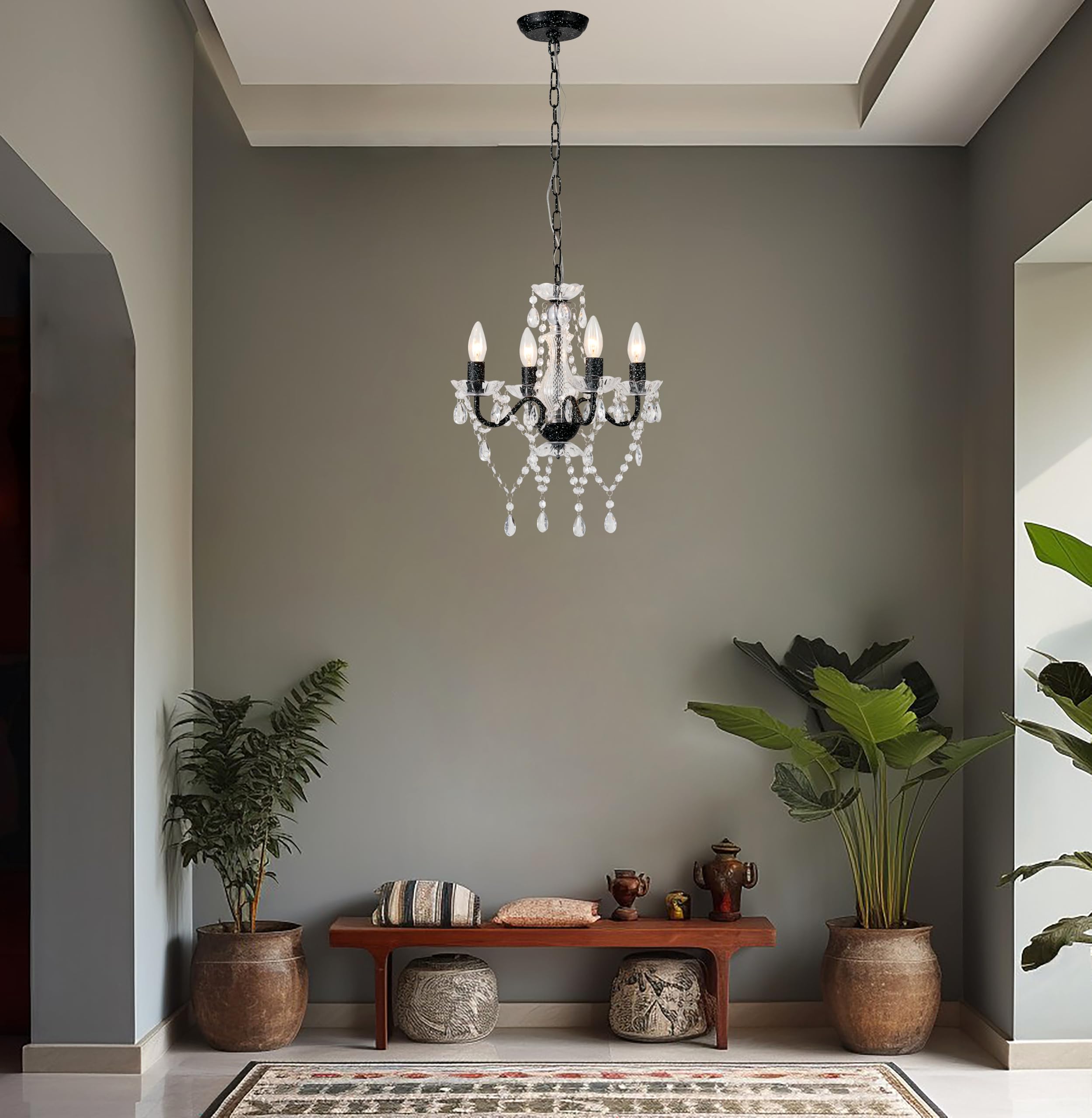 LaLuLa 4-Light Chandelier Modern Acrylic Crystal Pendant Lighting Black and White for Kitchen and Dining Room