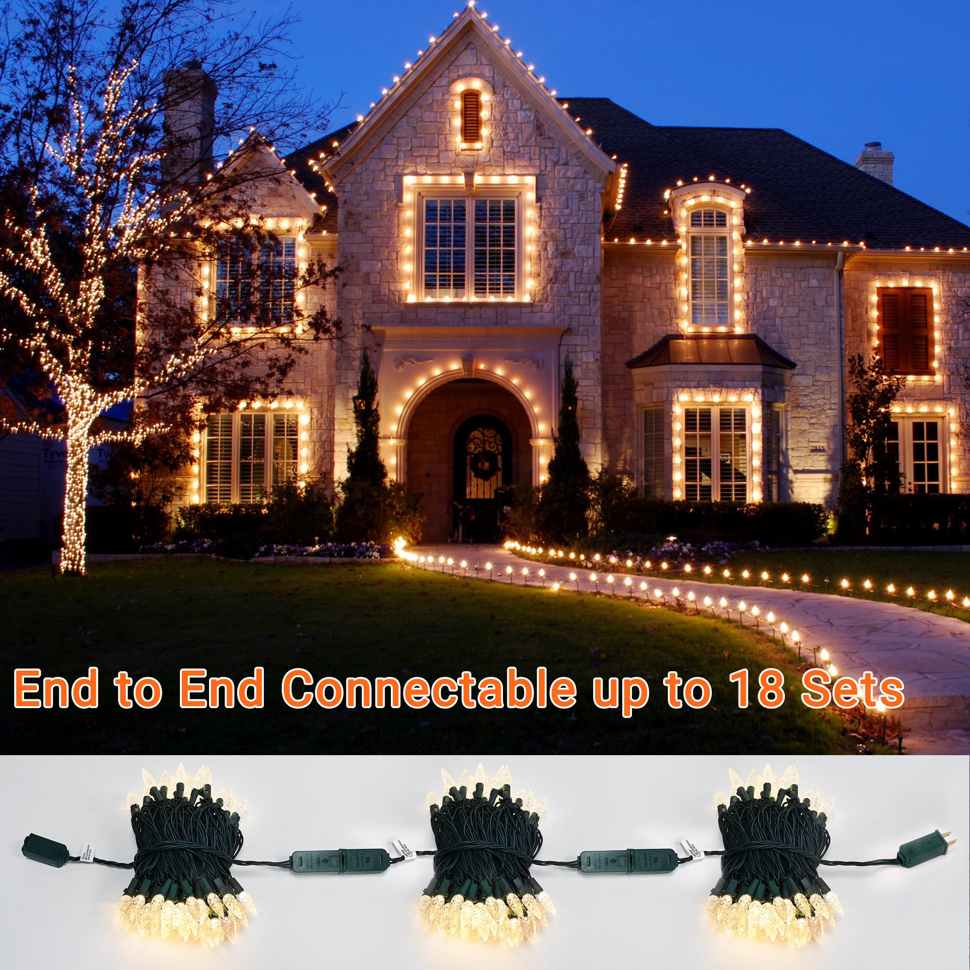 Brizled Gentle Twinkle C5 Christmas Lights  33Ft 100 Led Christmas String Lights  Connectable 120V Warm White Xmas Tree Light Indoor Outdoor Twinkle Xmas Light For Tree Home Holiday Wedding Decor