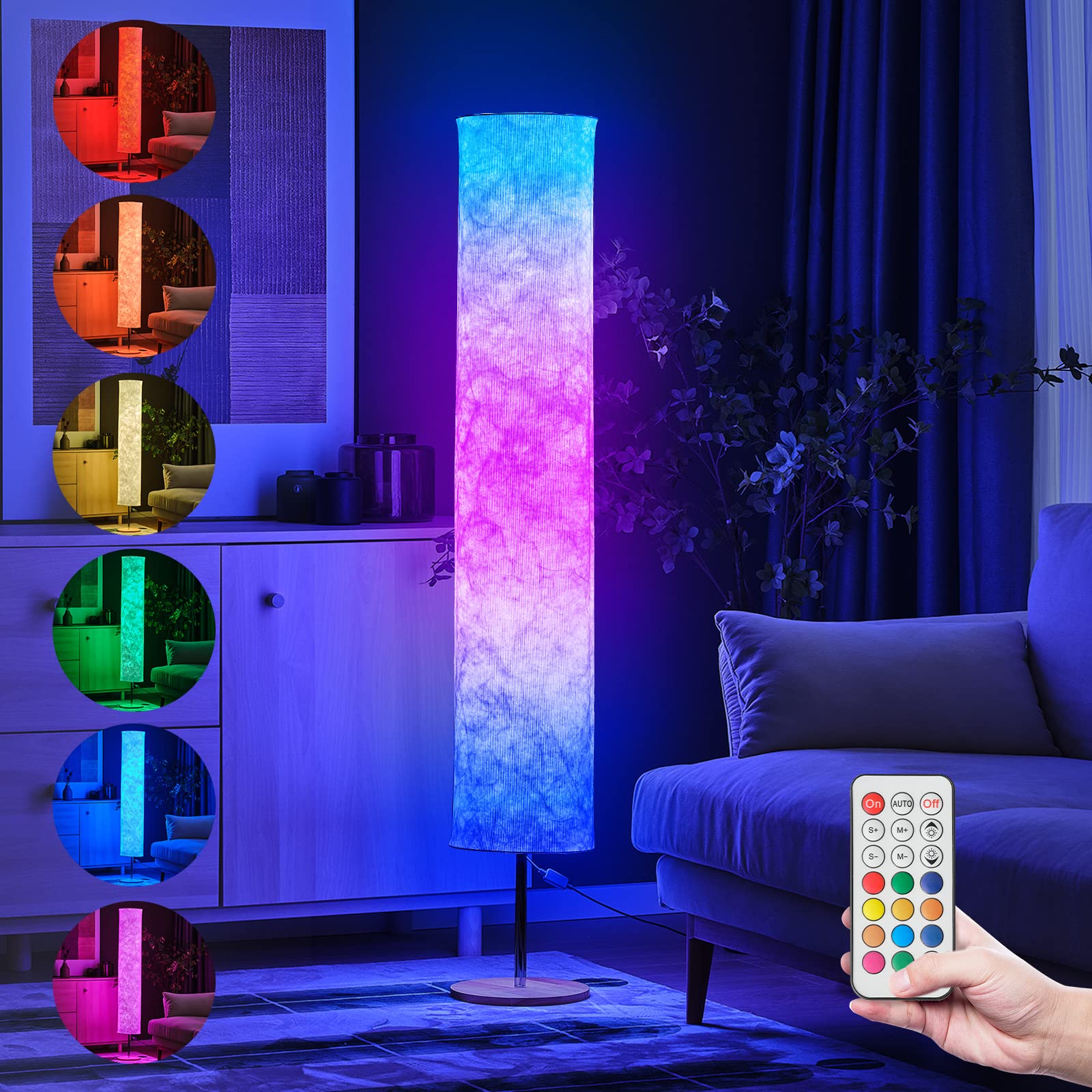 Soft Light Floor Lamp,58&quot; Simple Design Morden Slim Rgb 16 Color Changing Led Tyvek Fabric Shade Dimmable Remote Control Standing Lamp For Living Room Bedroom Game Room (60Inch-Rgb Remote)