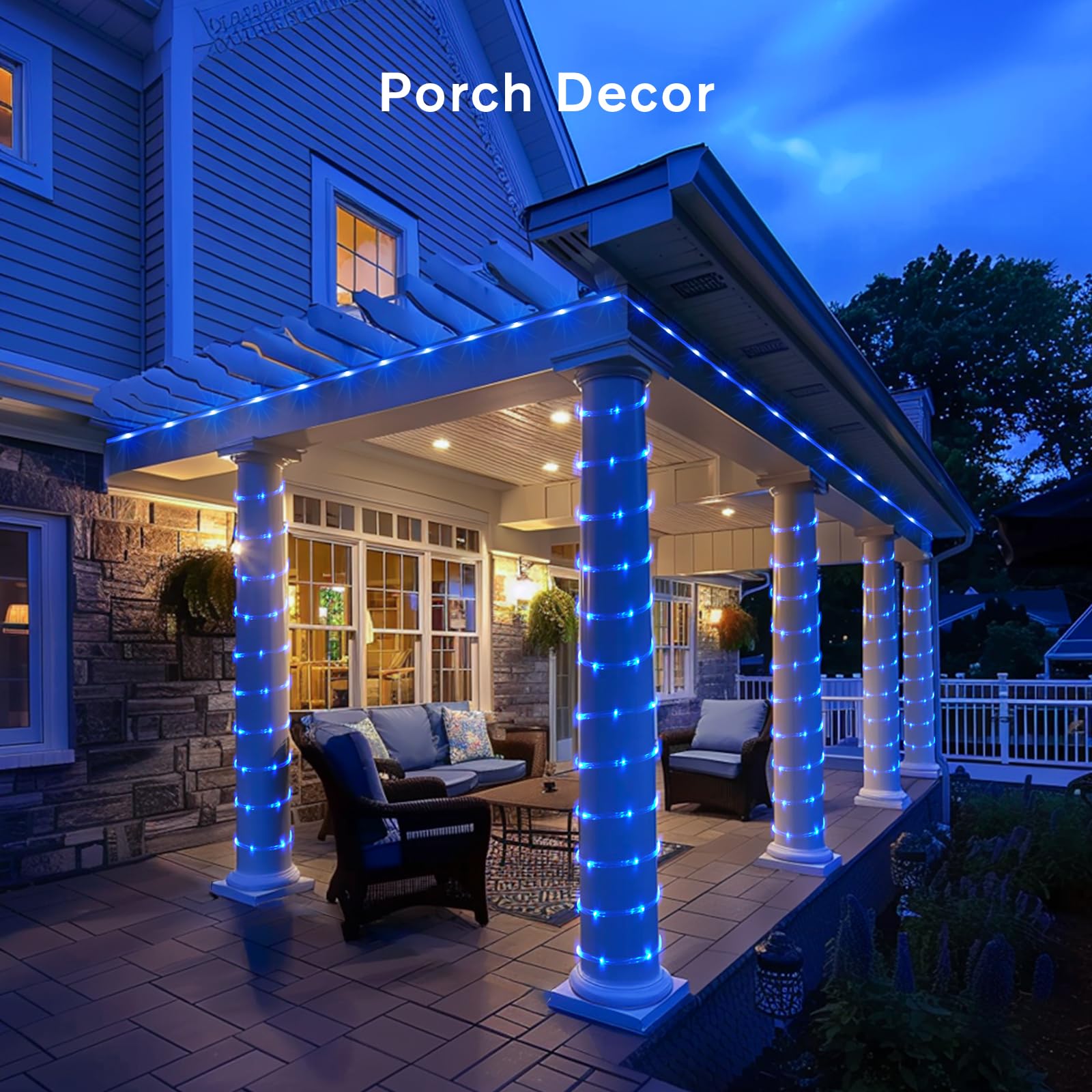 JMEXSUSS 100 LED Solar Rope Lights, Waterproof PVC Tube, 33ft, 8 Modes, Blue for Outdoor Xmas Decorations
