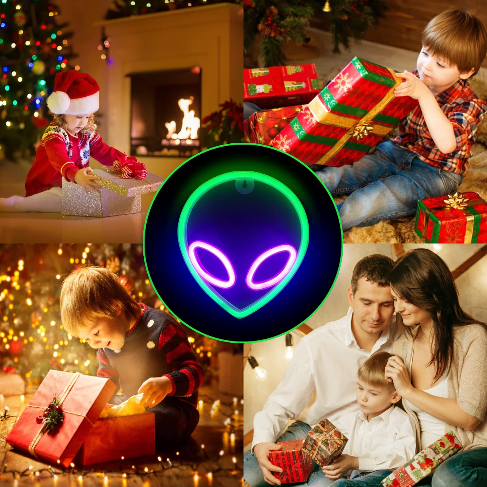 Nicethumb Alien Neon Sign - Led Light Up Wall Decor For Game Room, Bedroom, Bar, Party - Purple/Green