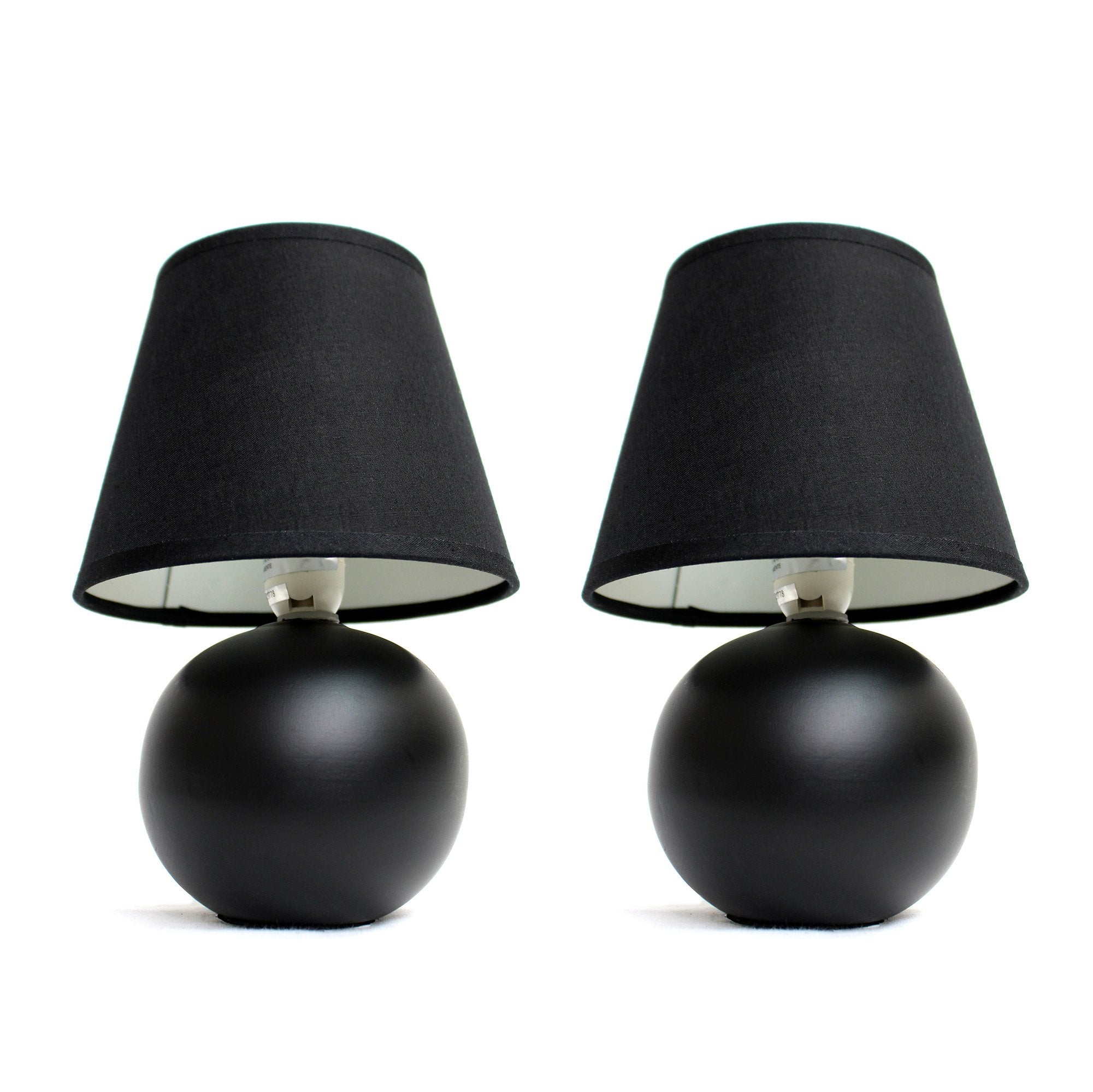 Simple Designs Lt2008-Blk-2Pk Mini Ceramic Globe Table Lamp 2 Pack Set With Matching Fabric Shade, Black