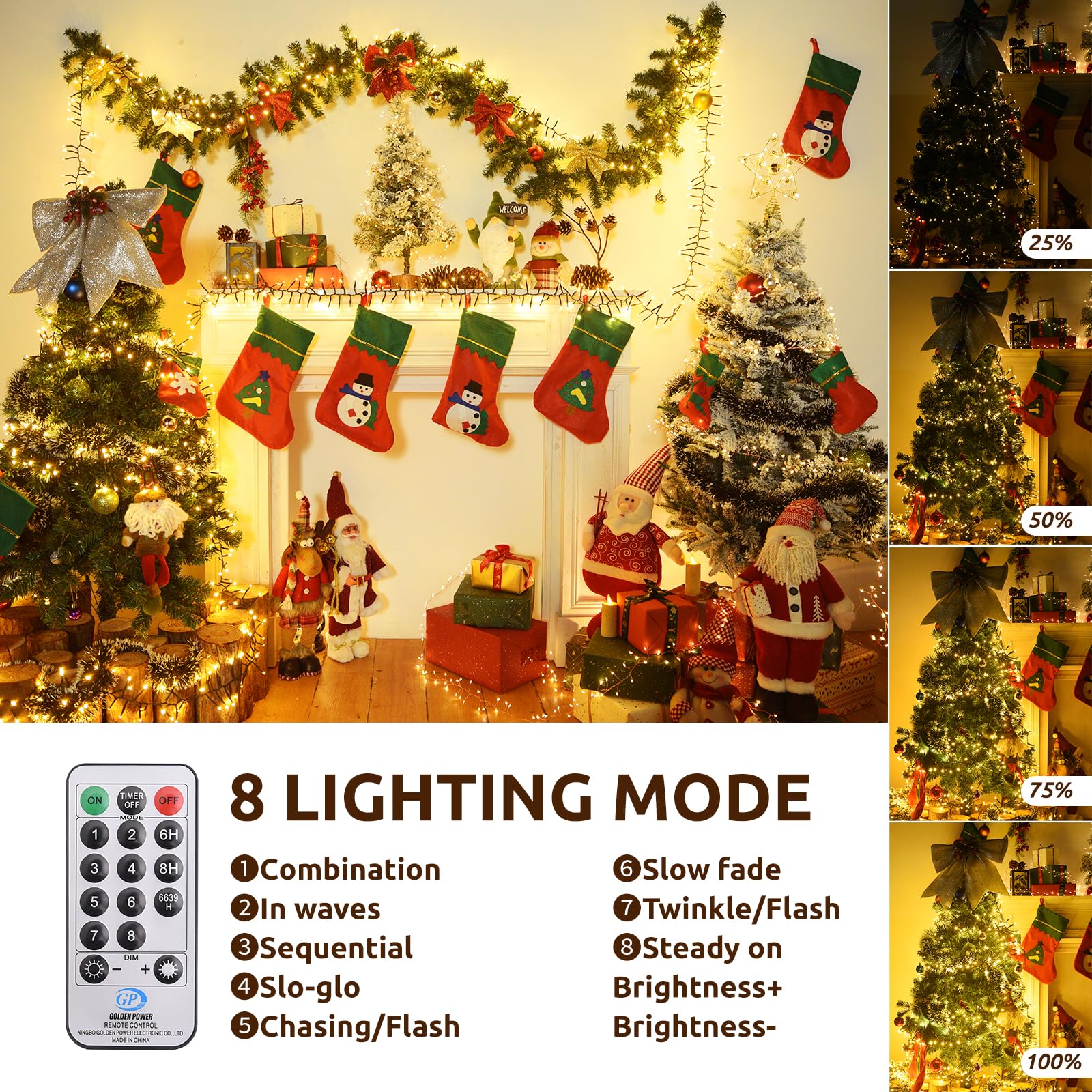 Lycklig 400 LED Cluster Fairy Lights, Warm White, 49FT, 8 Modes, Timer, Plug-In, Ideal for Bedroom and Outdoor Decorations