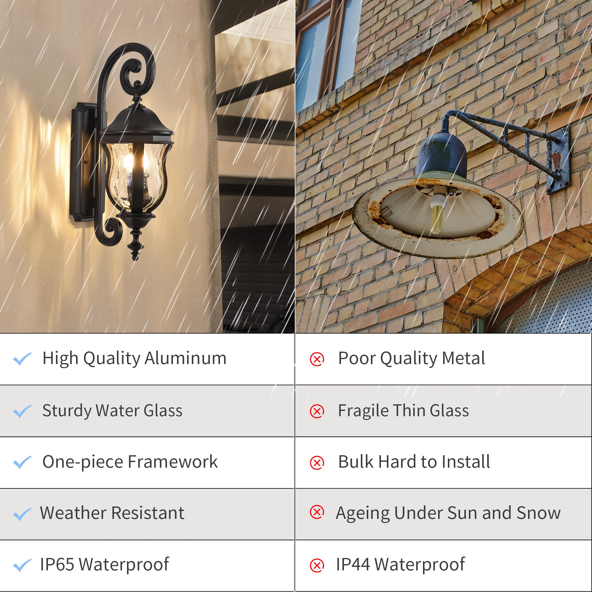 Smeike Outdoor Wall Sconces - Black Aluminum Exterior Lantern, 22.8" H, Waterproof Lighting for Patio & Garage
