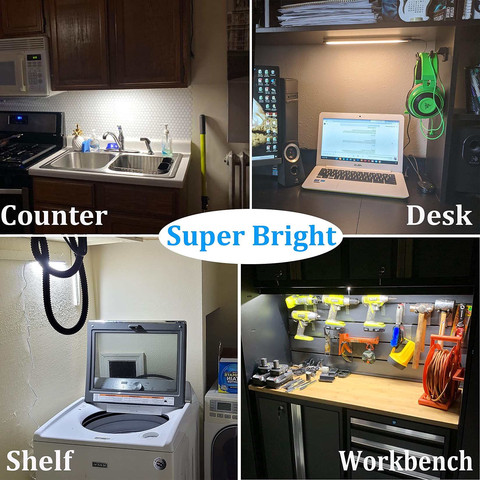 WOBANE Under Counter Lighting, 12in Dimmable LED Light Bar, Hand Wave Activated, Silver & White (6000K), Model CL15