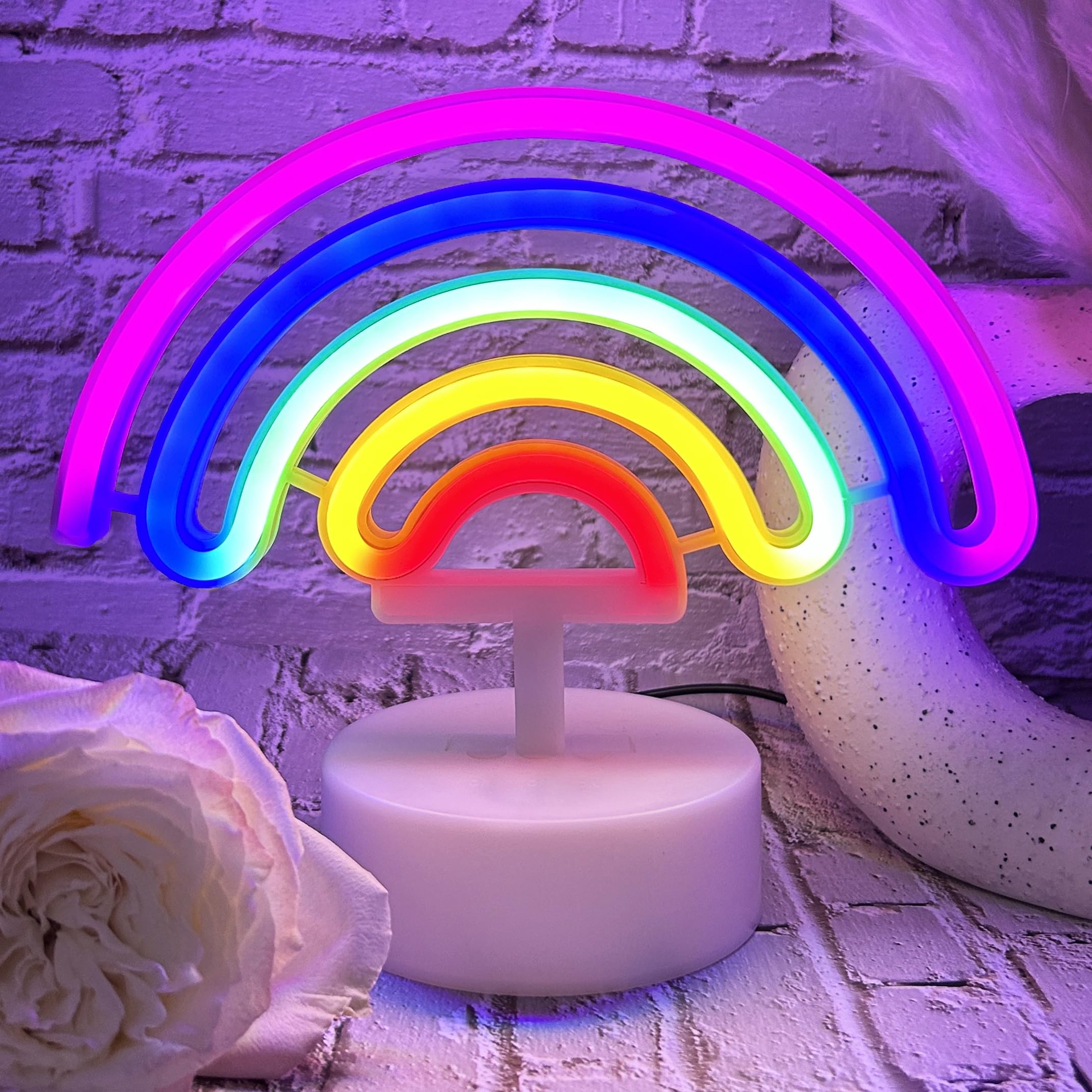VIFULIN Rainbow Neon Light Sign - USB/Battery Operated, Small to Medium, RGB Glass Decor for Kids Bedroom and Classroom