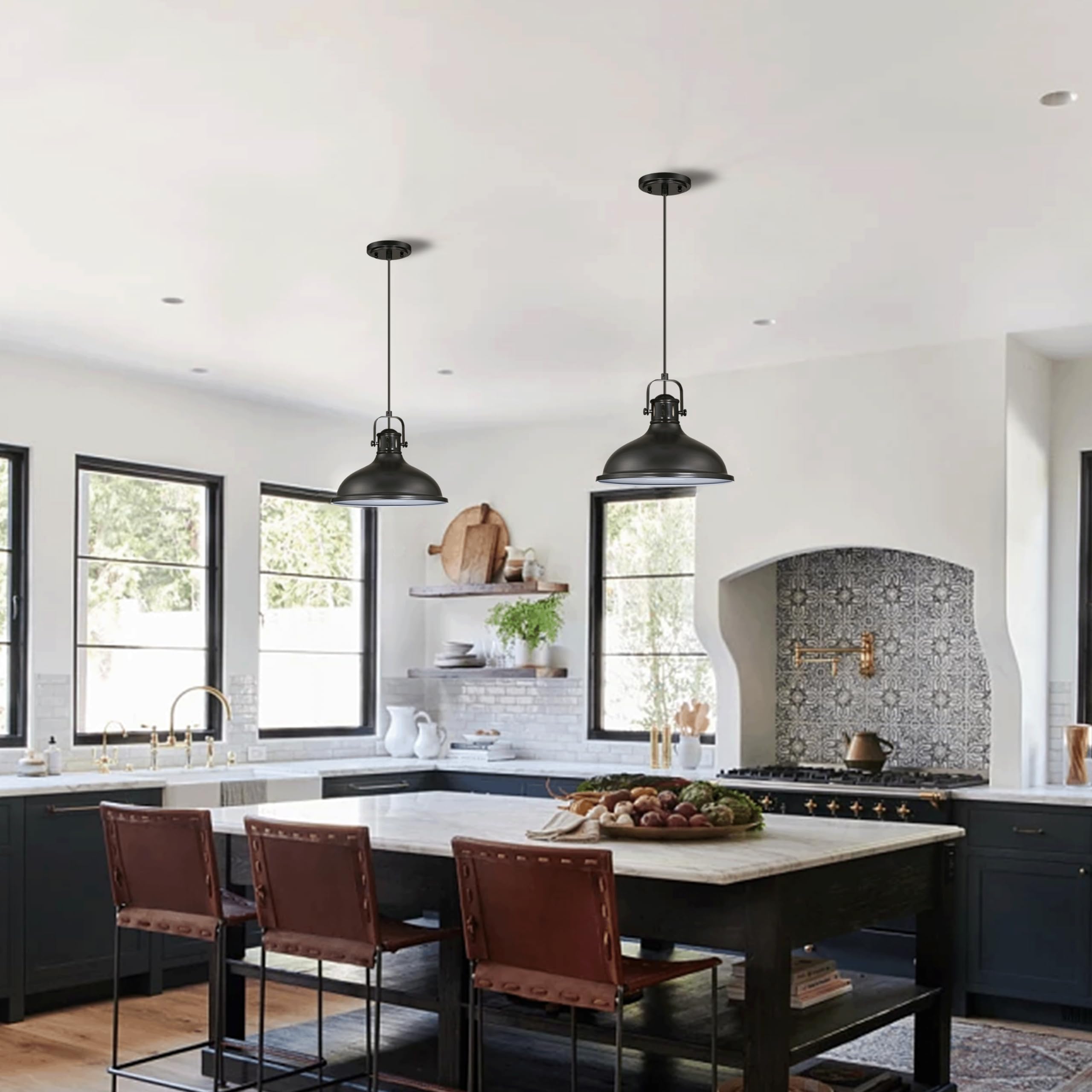 Doraimi Lighting 2 Pack Led 1 Light Pendant Light Industrial Vintage Fixtures Metal Chandelier Lights With Painting Black Finish