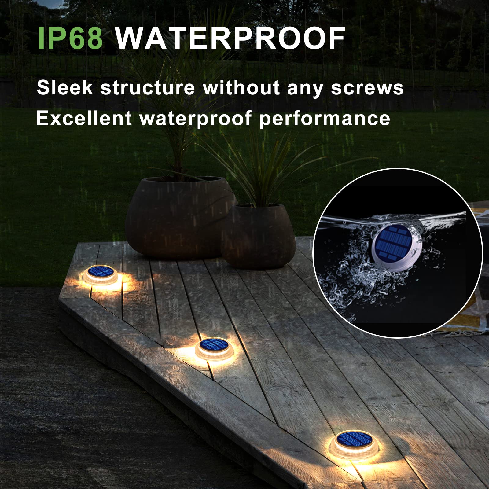 Solar Deck Lights Outdoor Waterproof Led,Warm White Solar Ground Lights,Solar Dock Lights Marine,Solar Driveway Lights Wireless ,Flat Solar Disk Lights For Steps,Porch,Landscape,Pathway,Patio,Yard
