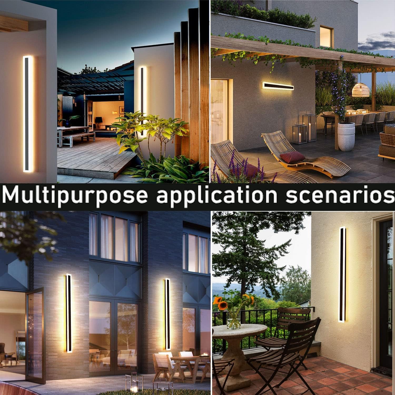 2Pack 23.6Inch Long Outdoor Modern Led Wall Light,18W Waterproof Ip65 Warm White 110V Led Wall Mount Lighting Fixture Rectangular Black Wall Lights Elegant Frosted White Acrylic Anti Rust