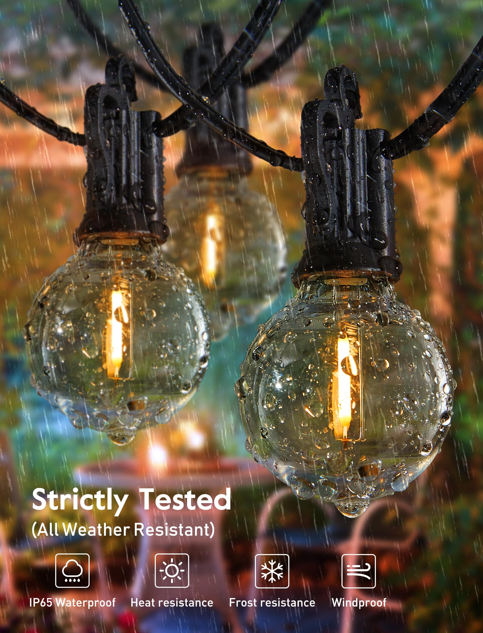 Minetom Outdoor Solar String Lights - 58 Ft Patio Lights With 25 G40 Plastic Led Bulbs, Commercial Waterproof Hanging Globe Ligh