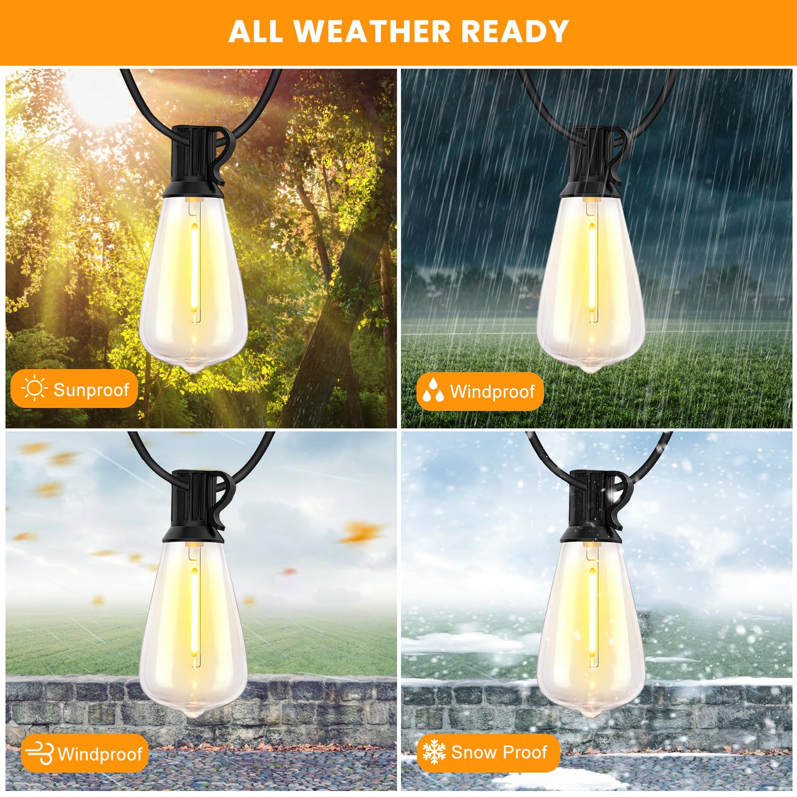 Bdrofn 100Ft Solar String Lights Outdoor Waterproof, Solar Patio Lights With Remote Control & 30+2 Dimmable St38 Edison Bulbs Sh