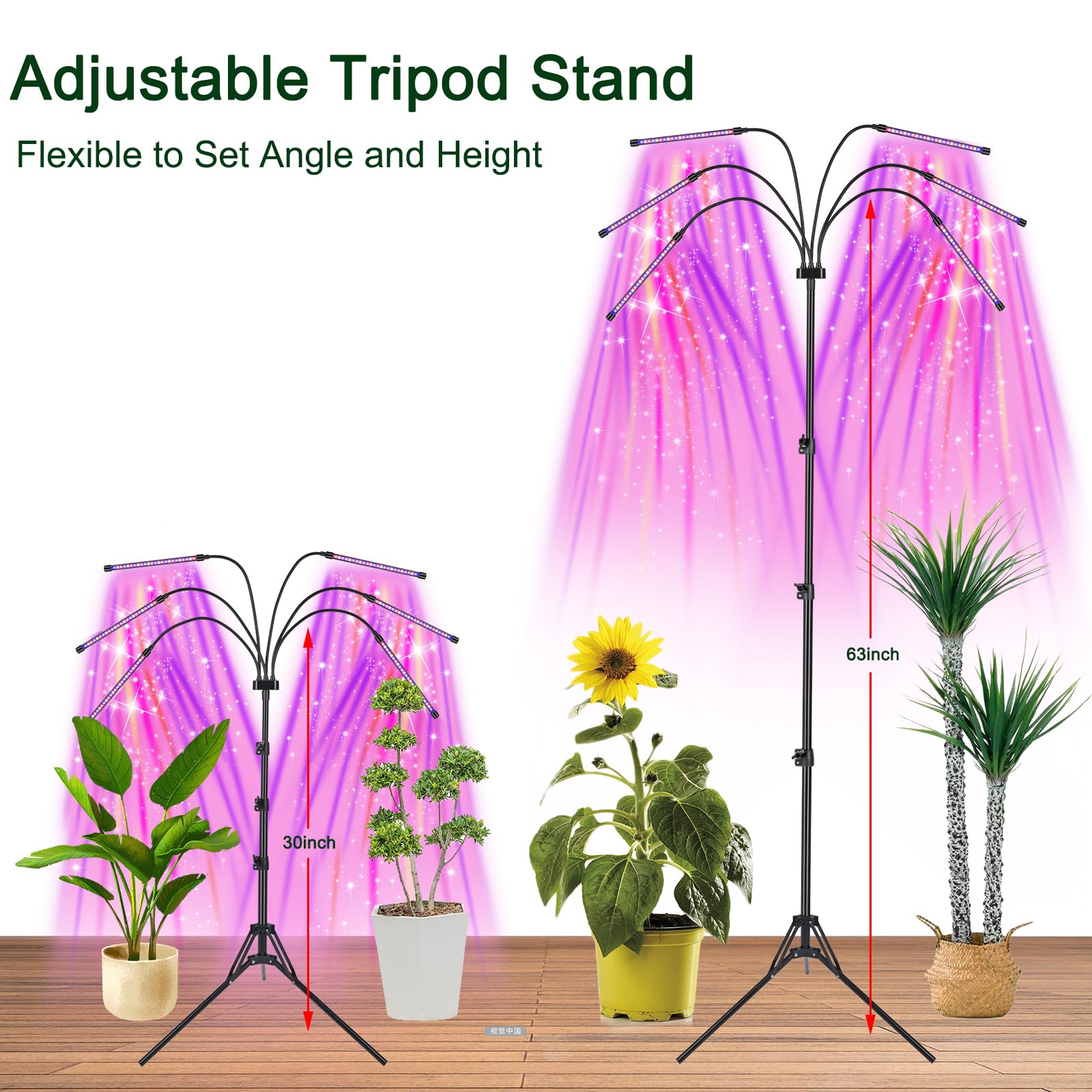 Mefflypee LED Grow Light Stand, Full Spectrum Plant Lamp, Adjustable Tripod, Color Changing, Dimmable, Black, Model Meffly238