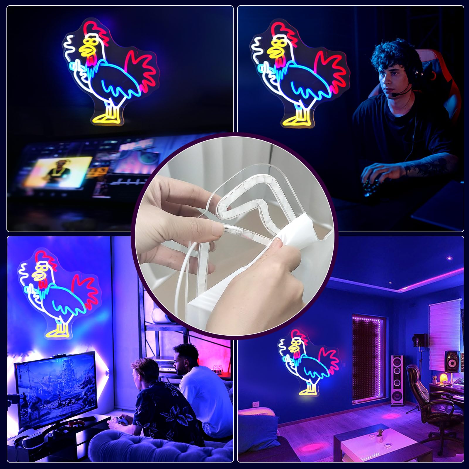 JEDAEMEN Rooster Neon LED Light Sign for Room Decor, USB Powered Acrylic Aesthetic Wall Art