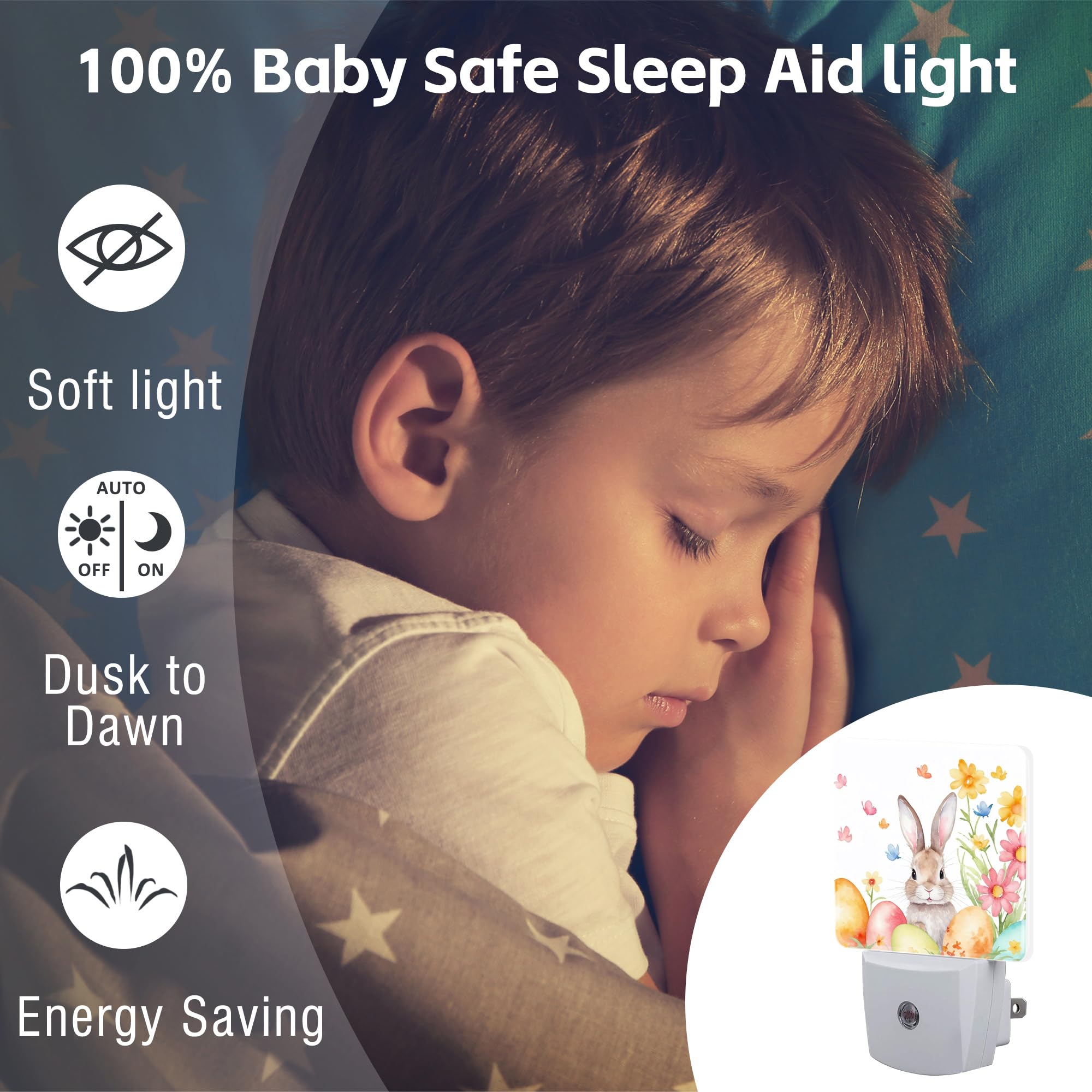 sndheke Cute Easter Bunny Night Light, 0.5W Energy Saving, Plug-in, Dusk to Dawn, Kids Decor, Model SBD04, Color29