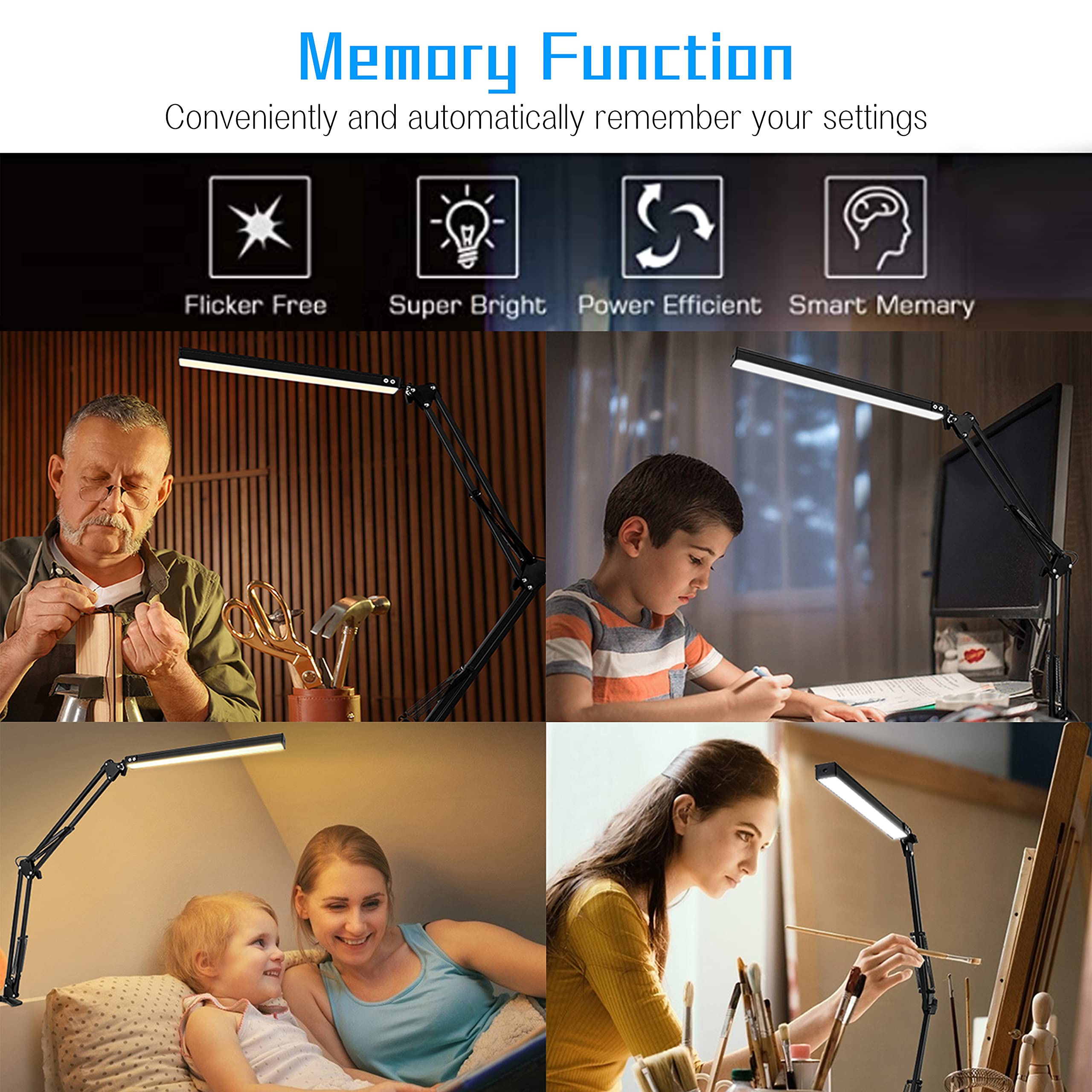 Led Desk Lamp, Swing Arm Desk Light With Clamp, 3 Lighting 10 Brightness Eye-Caring Modes, Reading Desk Lamps For Home Office 36