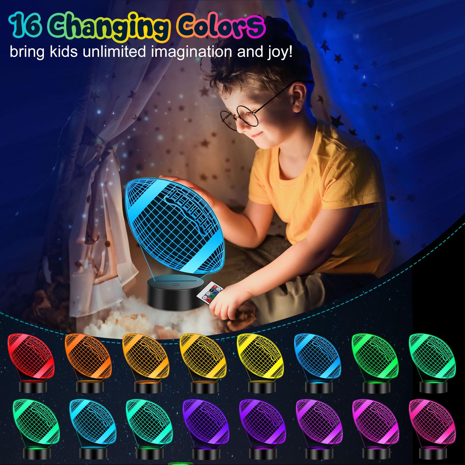 Linkax Football Gifts Stocking Stuffers For Kids Teens Boys Girls  Rugby 3D Illusion Night Light Christmas Gifts For Kids  6 7 8 9 10 11 12 13 Year Old Birthday Presents Room Decor  Toys For Ages 8-13
