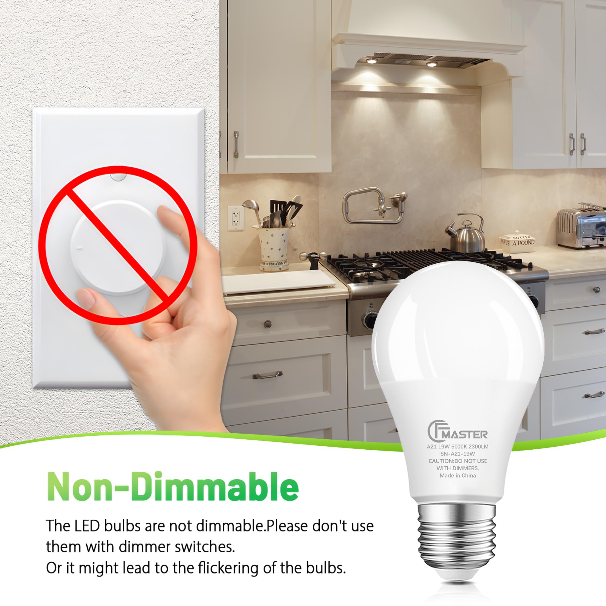 Cfmaster A21 Led Light Bulb, 150W Equivalent Light Bulbs, 19W 5000K Daylight Led Bulbs, 2300 Lumens Cri 85+, Non-Dimmable Light