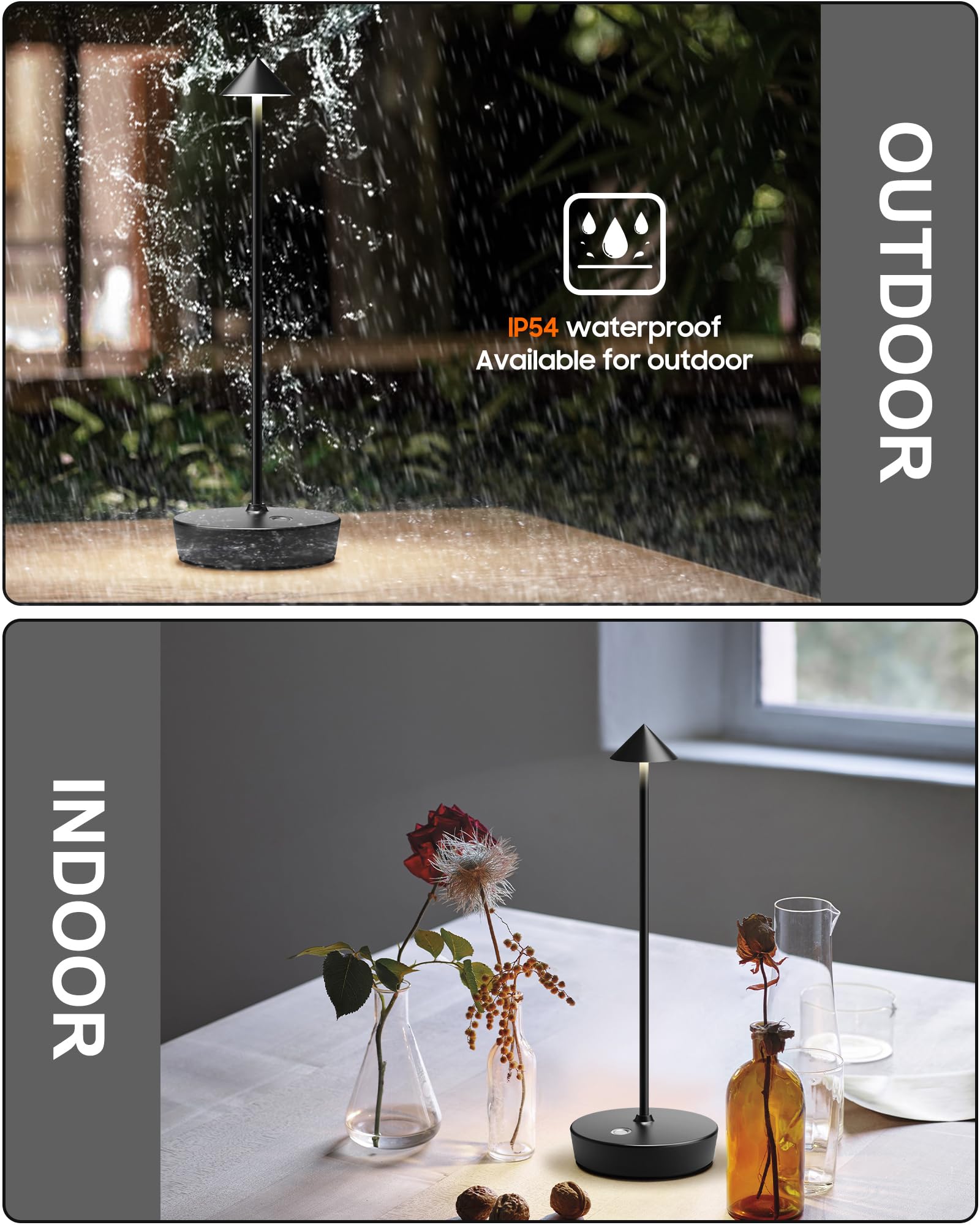 Shangcai Cordless Rechargeable Table Lamps, 6000Mah, Waterproof, Touch Dimmable, Set Of 2