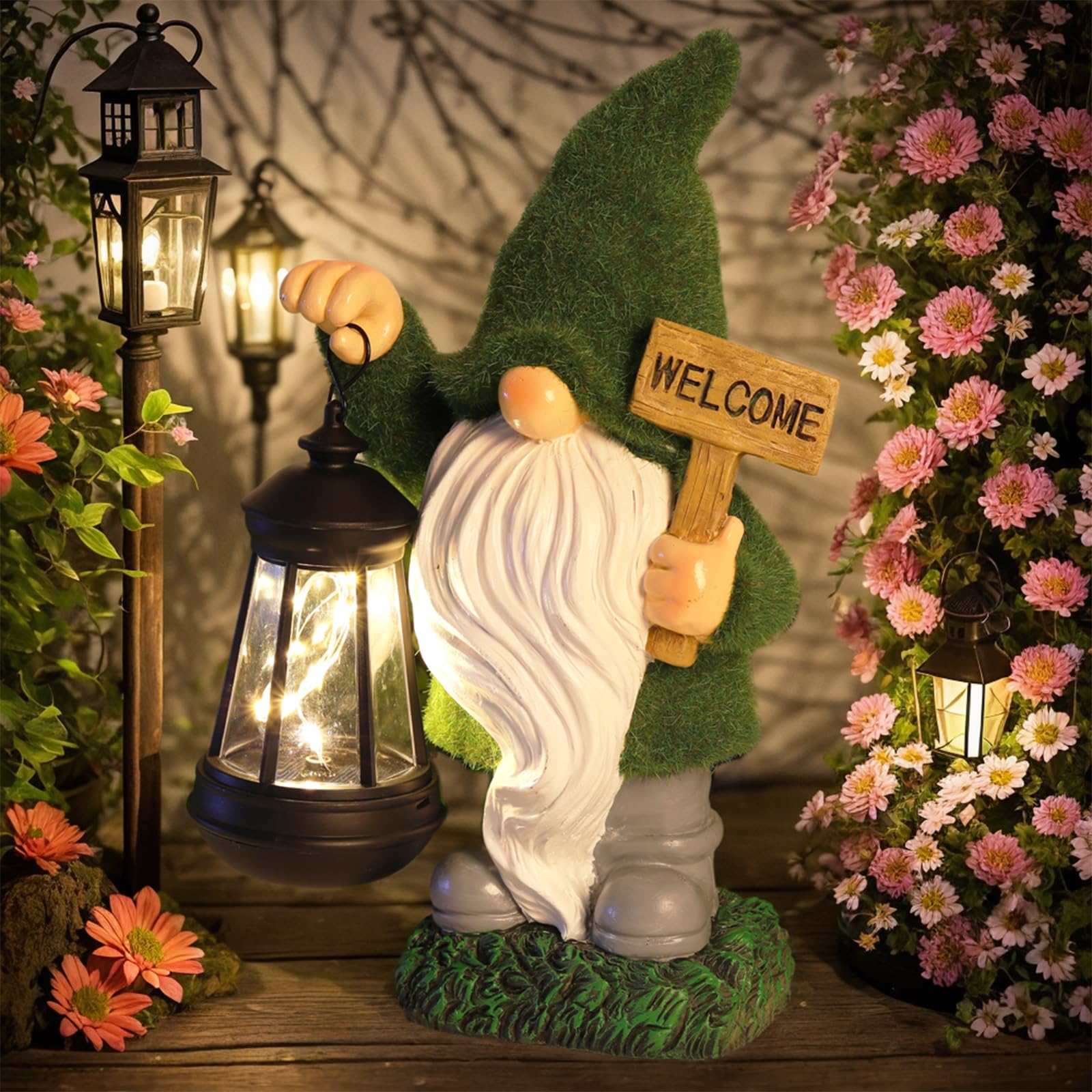 Halp·Ssfm Garden Gnome Statue Solar Light Outdoor Decorations Figurine Welcome Sign With Lantern Sculpture Garden Decor Lawn Patio Yard Porch Outside Housewarming Gifts For Women Mom Grandma