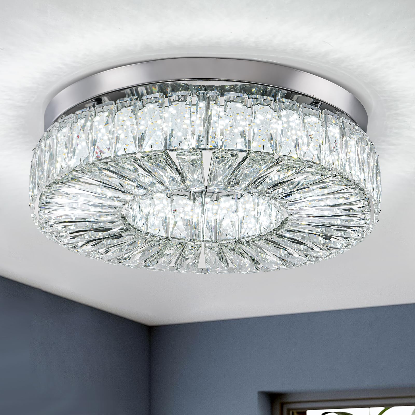 Hongnuofc 16.5&quot; Crystal Chandelier Led Flush Mount Light - Modern Luxury For Living Room, Bedroom