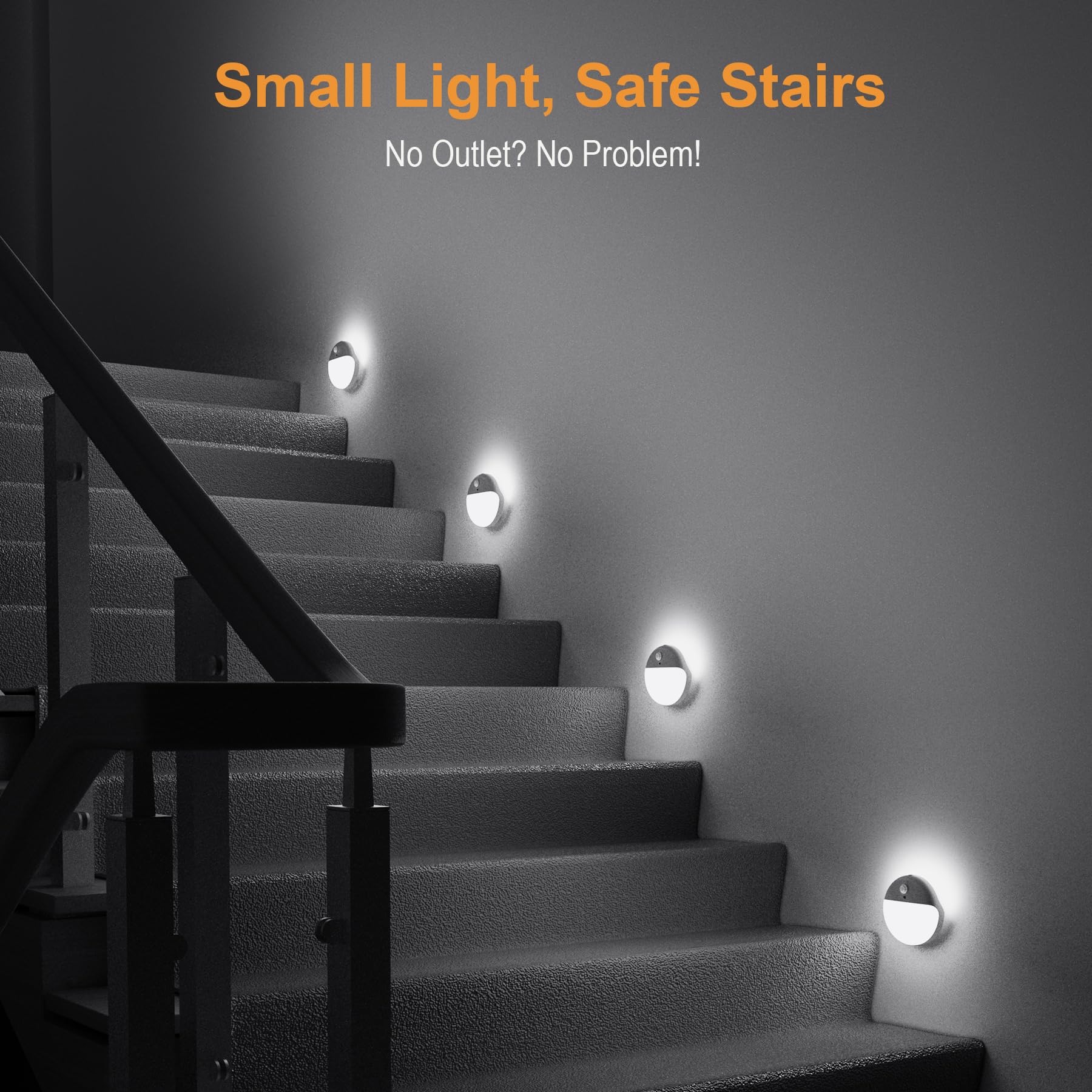 Yunlex 2 Pack Stair Lights Indoor, Stick On Lights, Motion Sensor Night Light, Dimmable, 3 Lighting Modes, Portable Battery Nigh