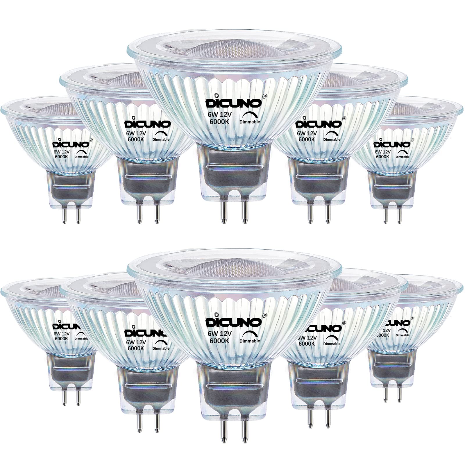 DiCUNO MR16 LED Bulb 6W 6000K Daylight White GU5.3 Base 650LM 40° Beam Angle Pack of 10