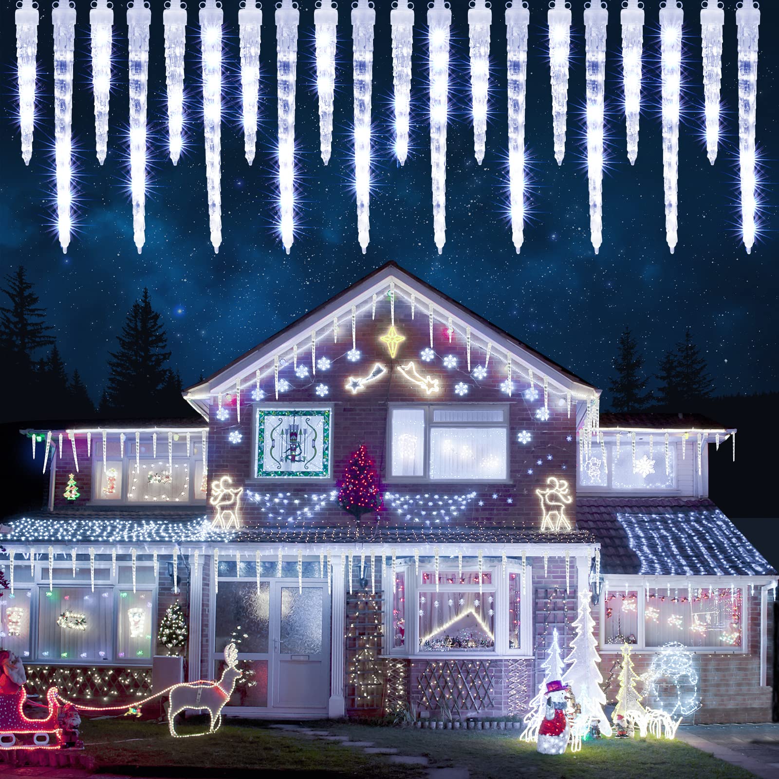 Joomer 13FT 320 LED Meteor Shower Christmas Lights - 20 Connectable Dripping Icicle Lights for Outdoor Home Xmas Decoration, Tim