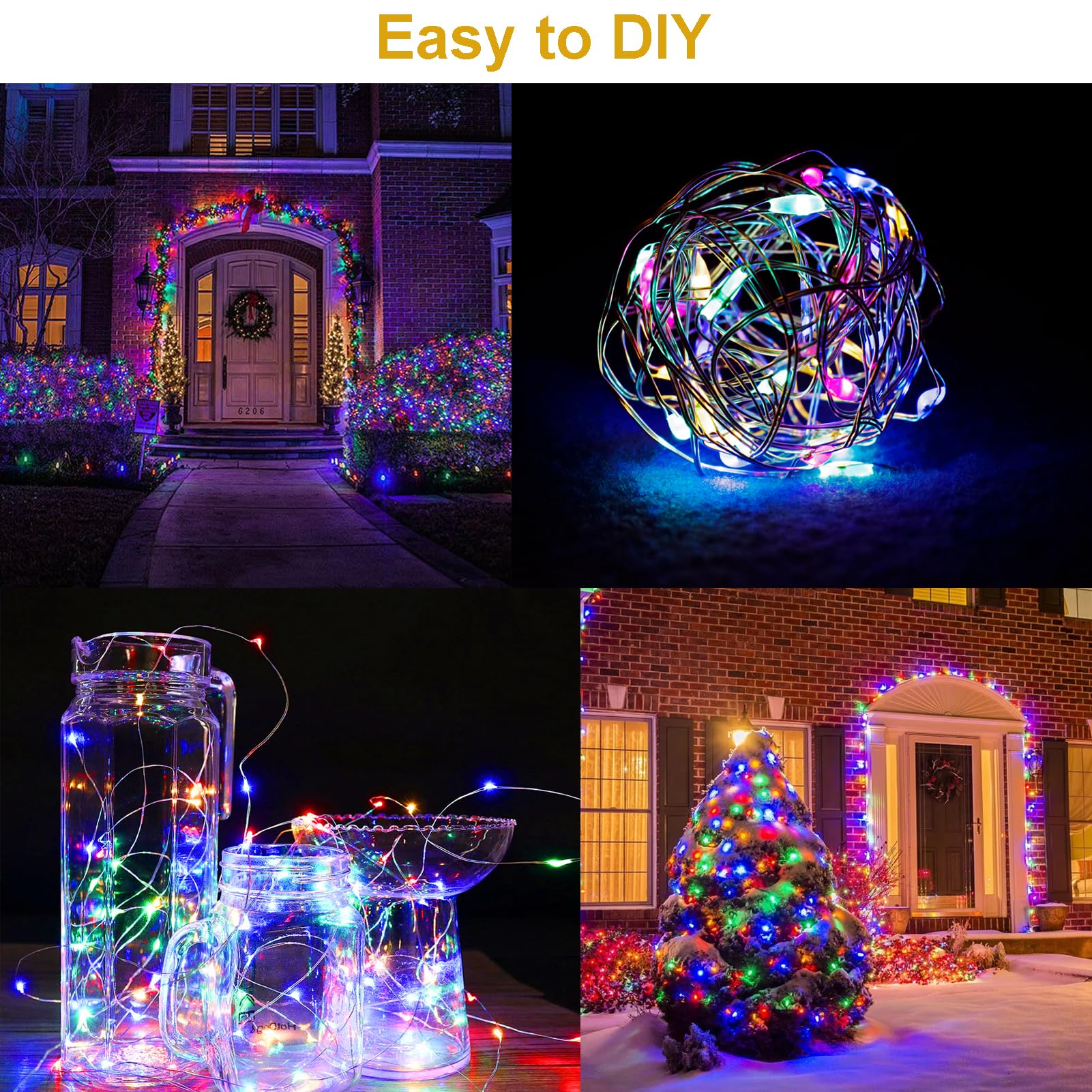 Danhh 4 Pack Solar Fairy Lights 400 LED, Waterproof Twinkle Lights, 131.2Ft Silver Wire, Multicolor for Garden Party Decorations