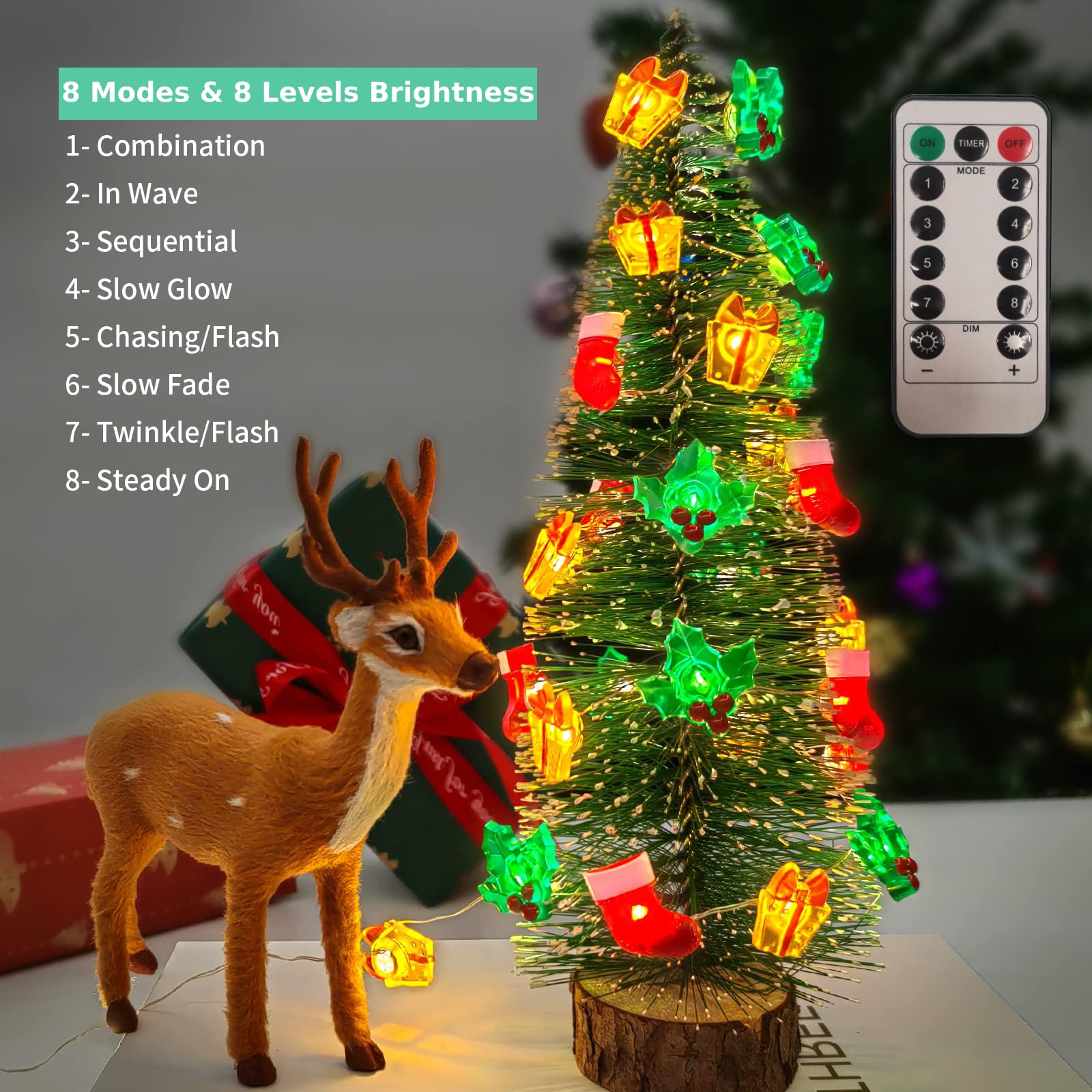 2 Set Battery Operated Christmas Lights Decorations, 10Ft 30Led Christmas Stocking Gift Box String Lights 8 Lighting Modes Christmas Light Indoor Outdoor Home Bedroom Party Decor [Timer & Remote]