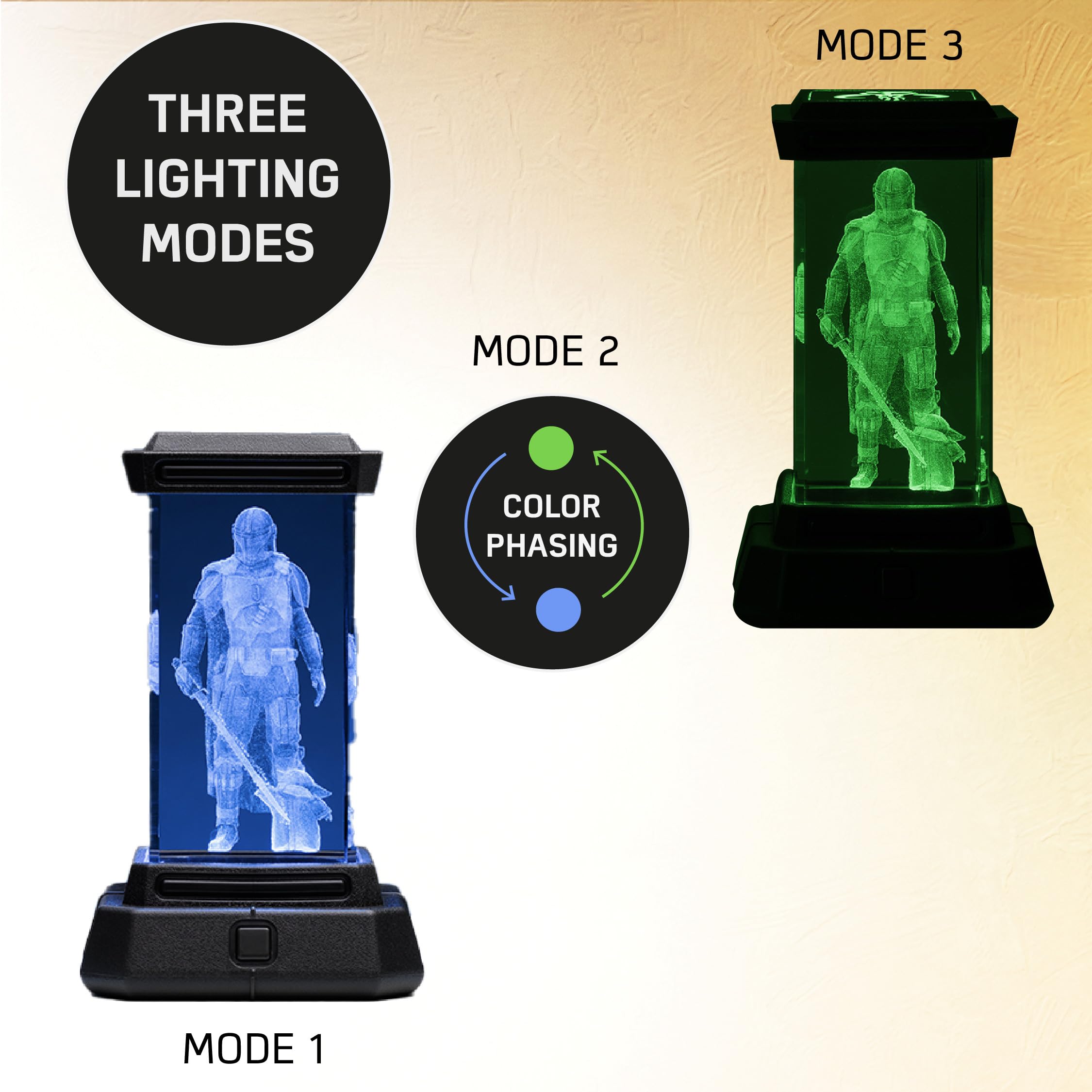 Paladone The Mandalorian Holographic Light, 3D Laser-Etched Crystal Model of The Mandalorian and Grogu, 12cm (4.7) Tall Lighting