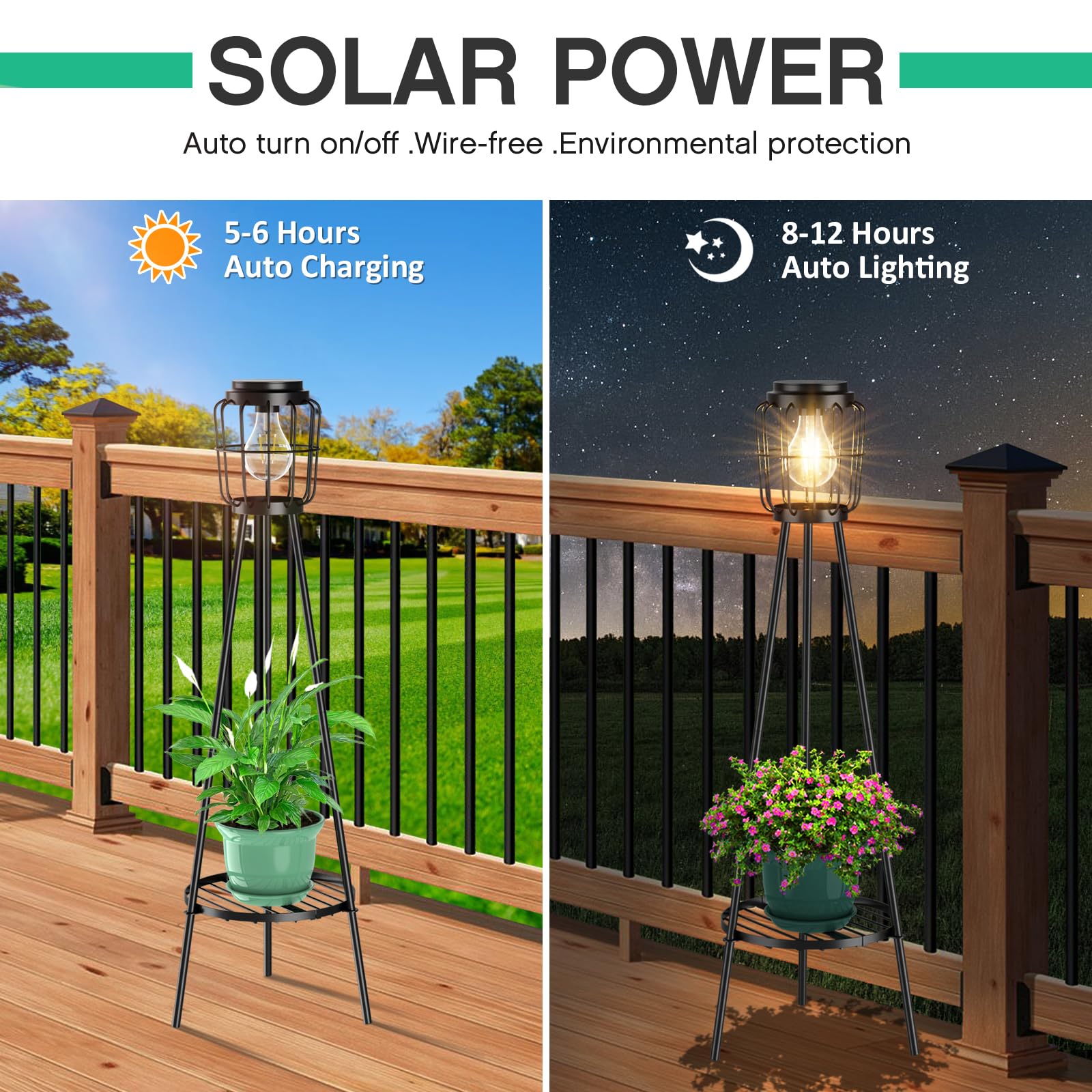 Mxwcy 2 Pack Solar Lights Outdoor With Plant Stands, Solar Floor Lamp With Led Edison Bulbs For Garden Yard Pathway Driveway Fro
