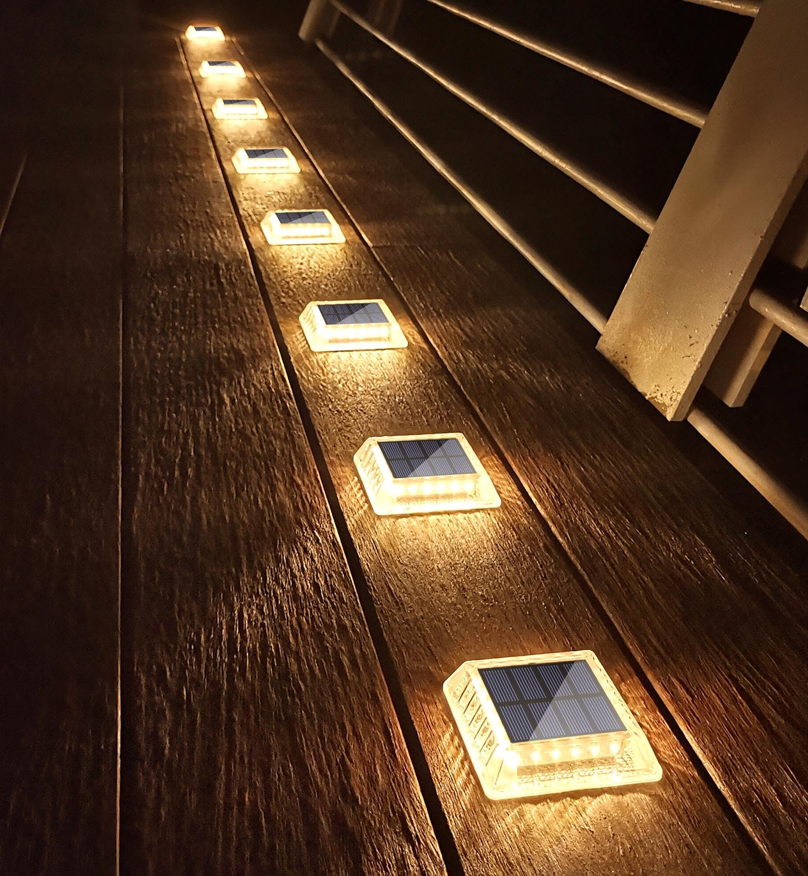 Lacasa Solar Deck Lights, 8 Pack 30LM LED Dock Lights Warm White 2700K, Outdoor Solar Powered Step Lights Light up All Night IP6