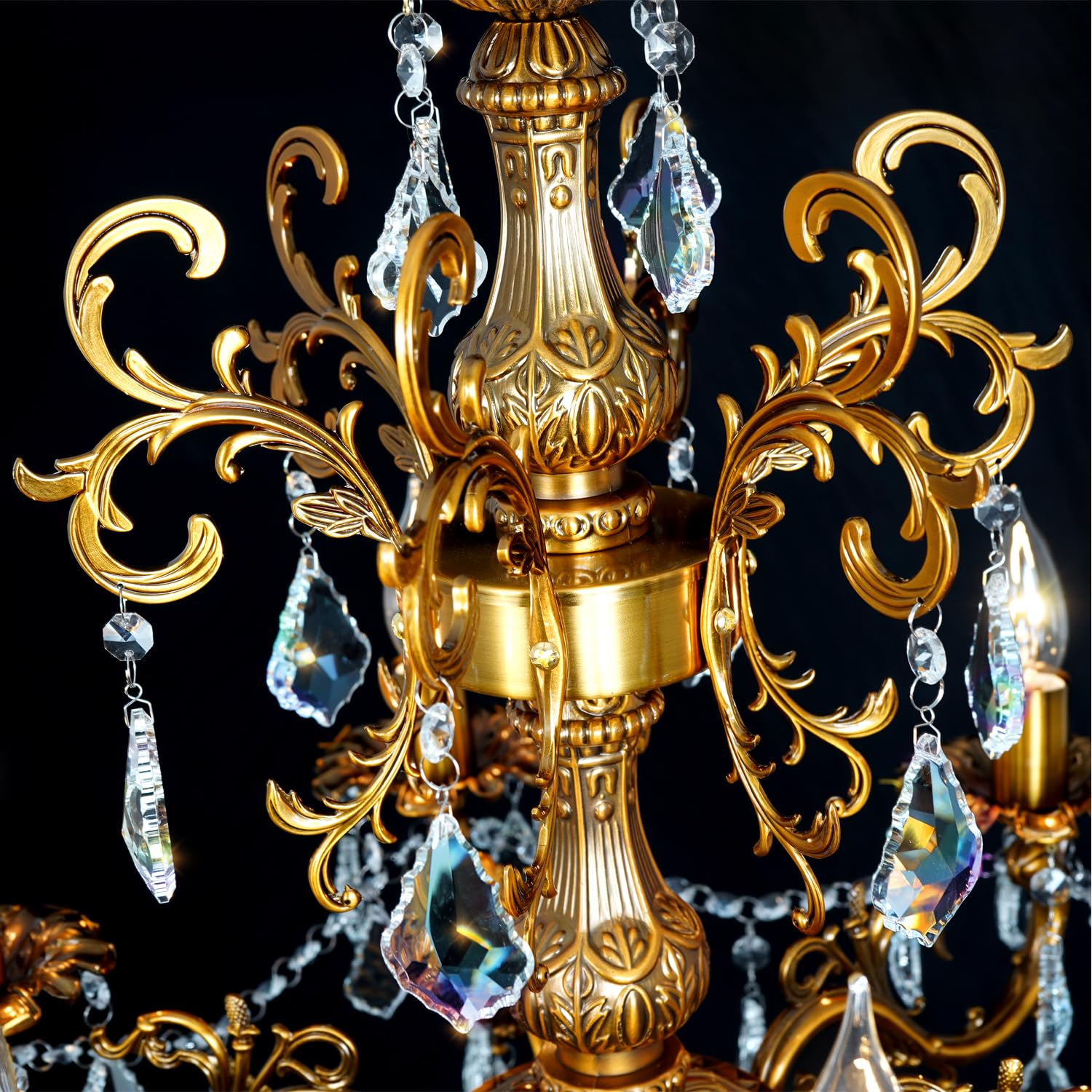 Akeelighting 6-Light Crystal Chandelier - Antique Gold Metal Fixture, 23" Diameter, Modern Farmhouse Ceiling Light for Bedroom & Kitchen