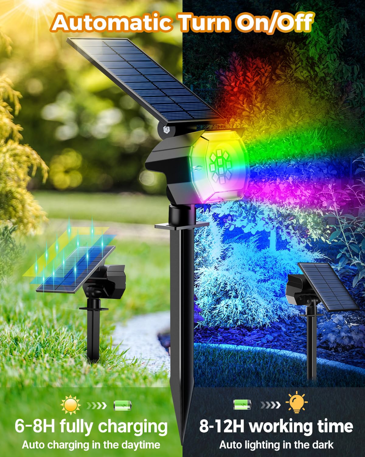 Btfarm Solar Spot Lights Outdoor Color Changing, 4 Pack Led Solar Spotlights Outdoor Waterproof Ip65, 7 Multicolor Modes Solar P