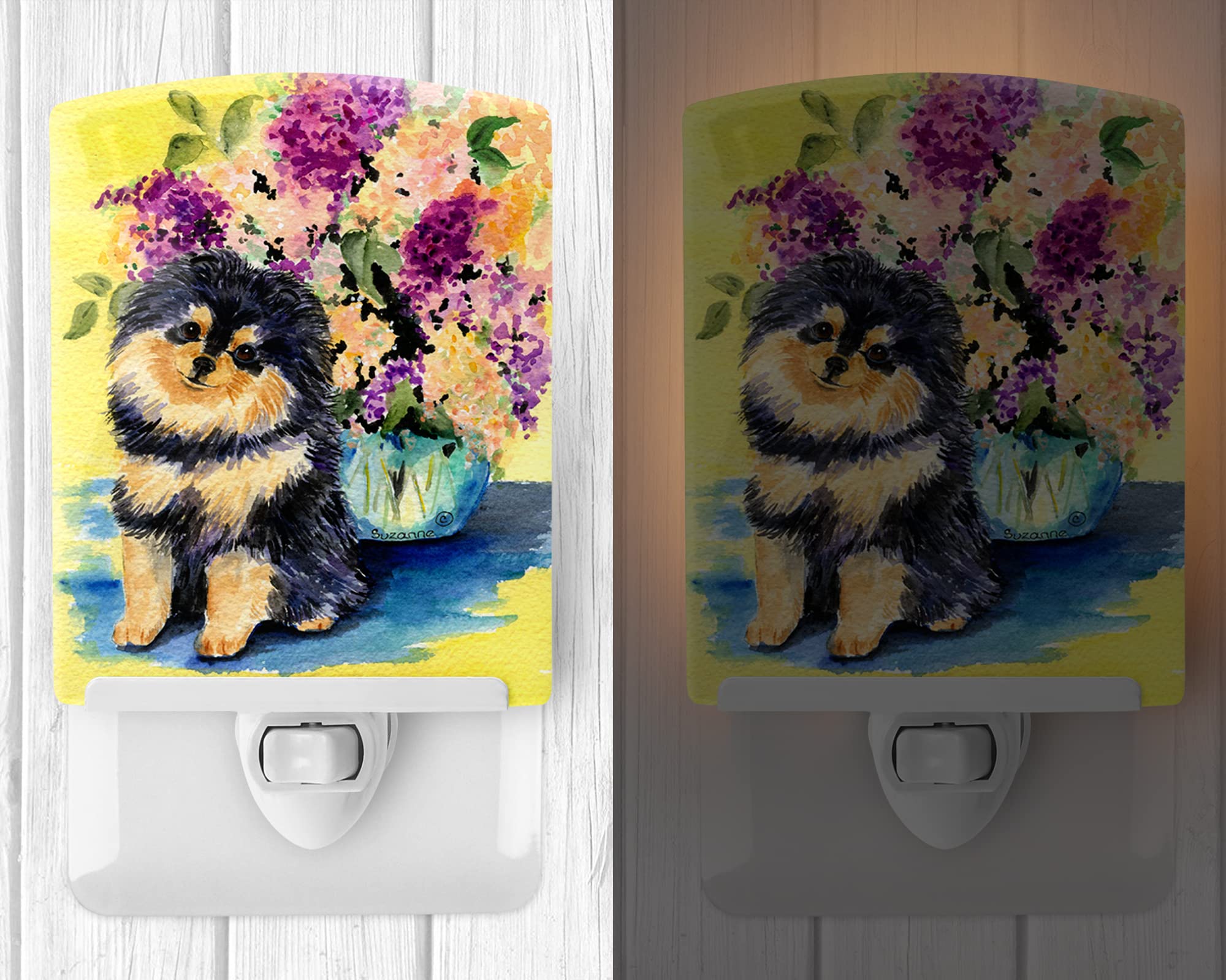 Caroline'S Treasures Ss8290Cnl Pomeranian Ceramic Night Light Compact, Ul-Certified, Ideal For Bedroom, Bathroom, Nursery, Hallway, Kitchen, 6X4X3, Multicolor